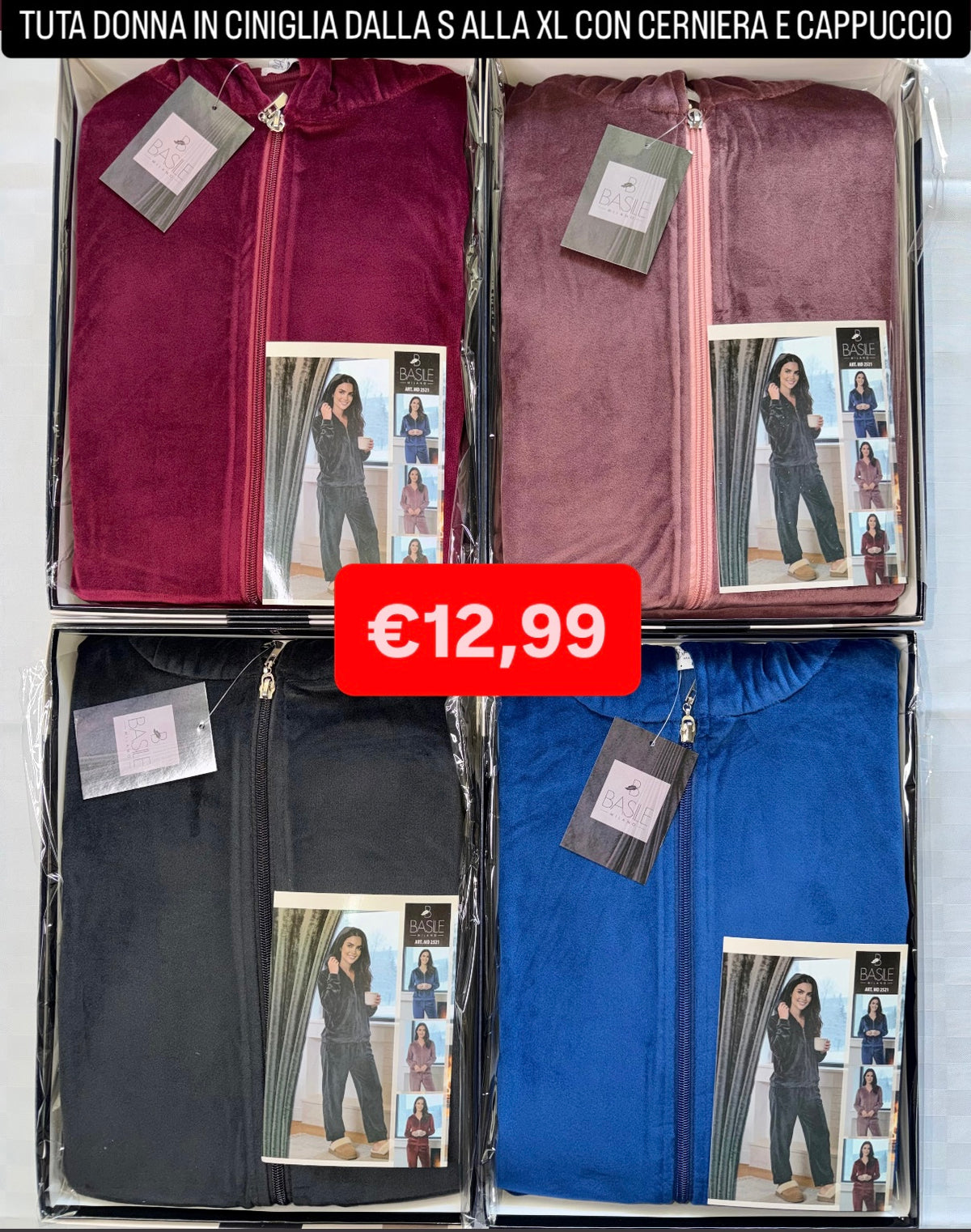 TUTA DONNA IN CINIGLIA CON CERNIERA E CAPPUCCIO Manica lunga e Pantalone lungo