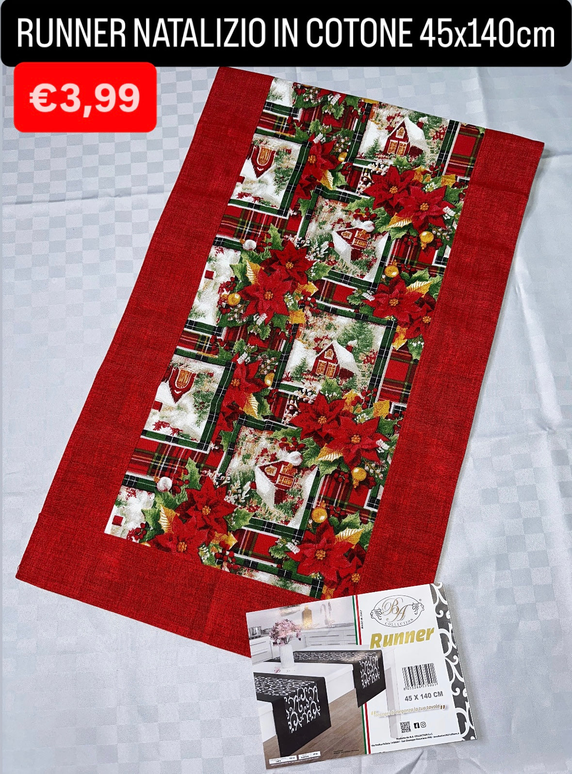 RUNNER NATALIZIO IN COTONE misura 45x140cm