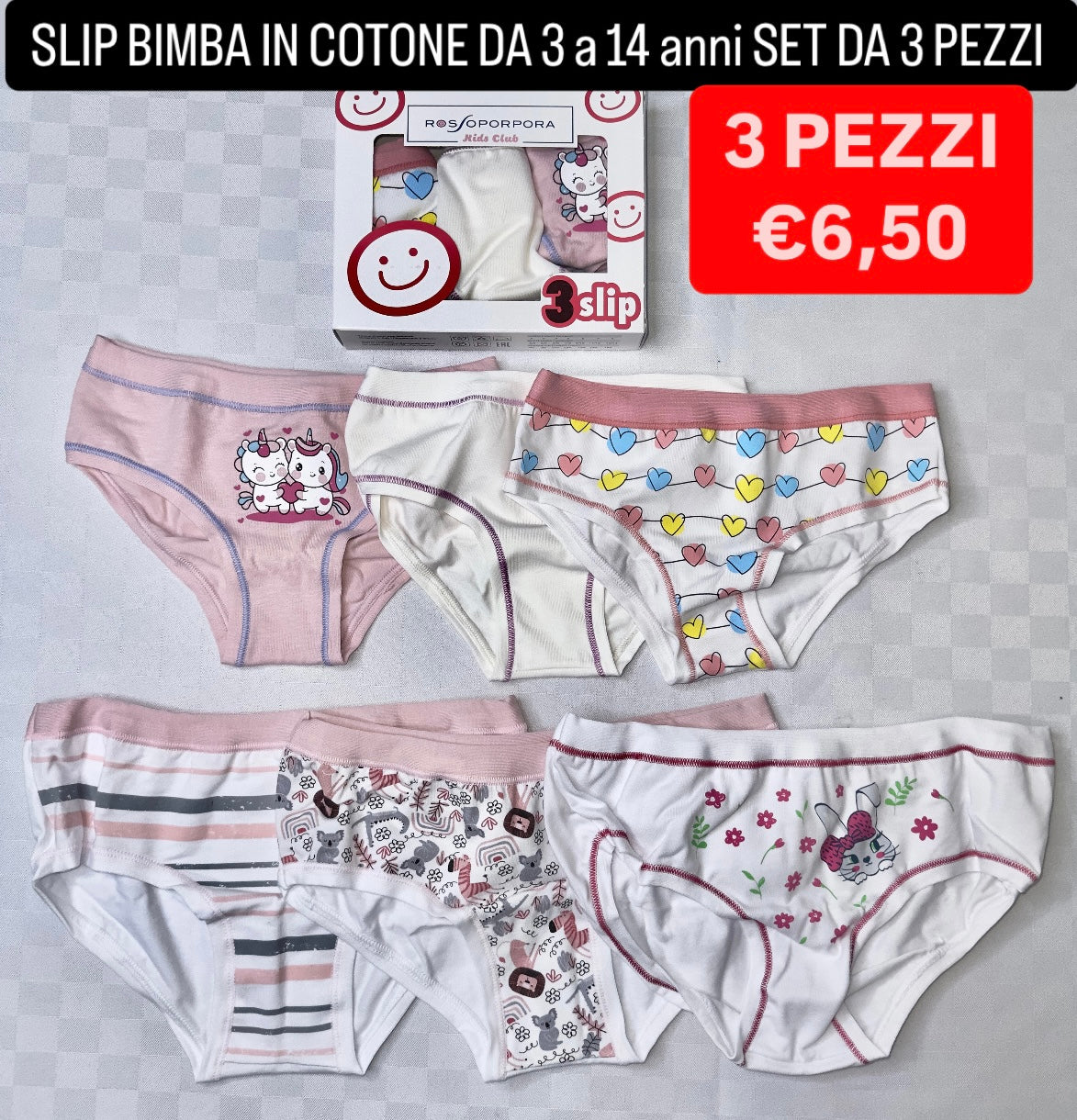 SLIP BIMBA IN COTONE SET DA 3 PEZZI (FANTASIA VARIABILE)