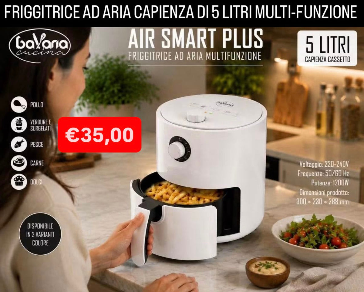 FRIGGITRICE AD ARIA capienza di 6 LITRI con diverse modalità di cottura (POTENZA 1200W)