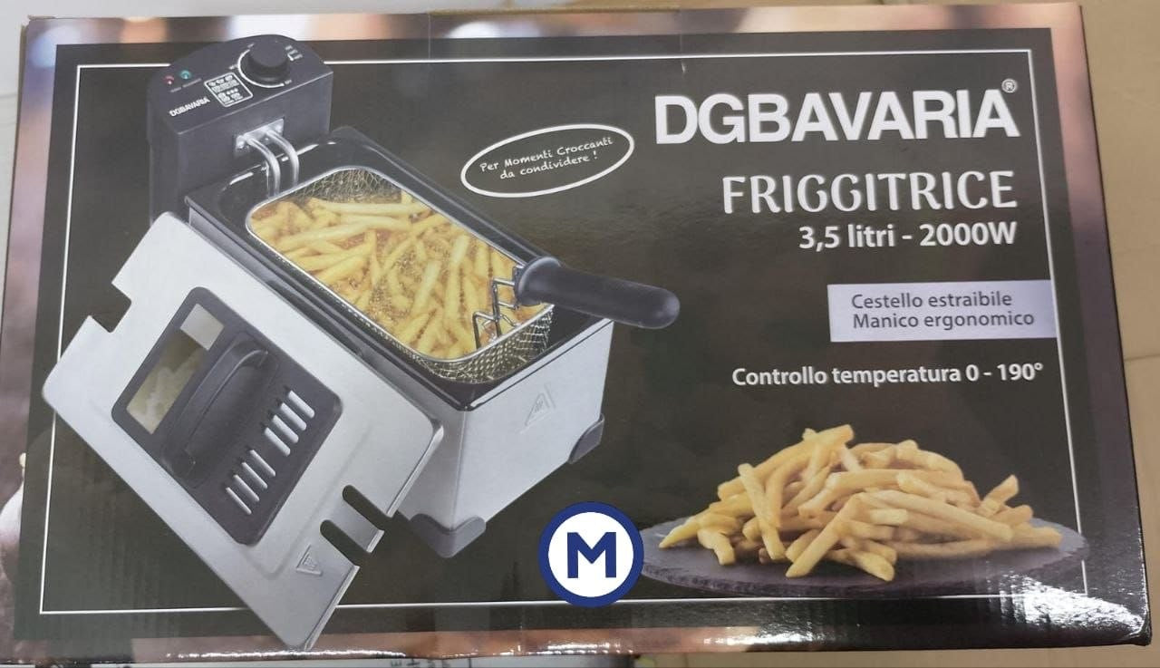 FRIGGITRICE AD OLIO BAVARIA CON CESTELLO ESTRAIBILE, TEMPERATURA DA 0 A 190 GRANDI POTENZA DI 2000W