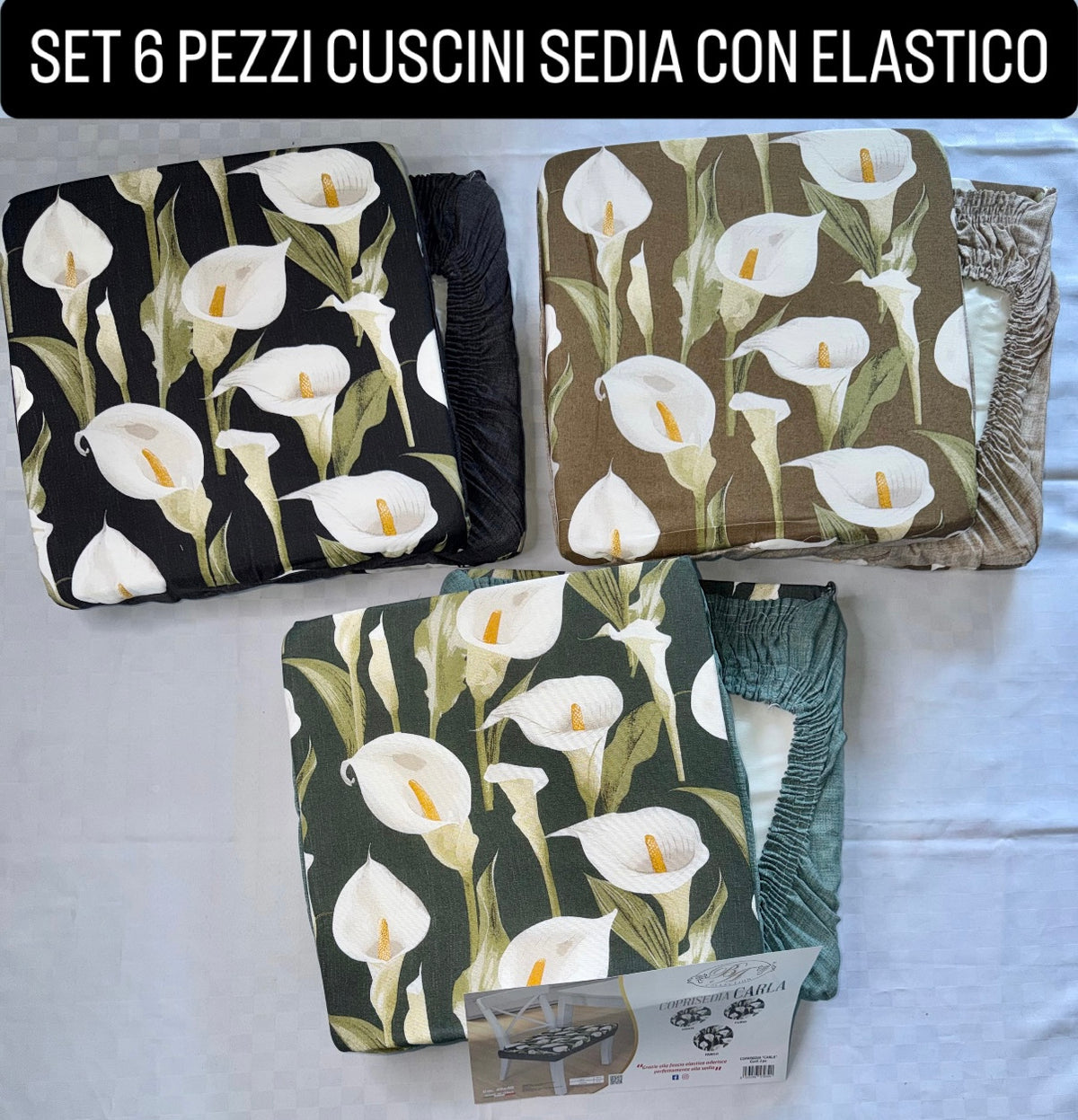 SET 6 PEZZI CUSCINI SEDIA CON ELASTICO Fantasia Carla