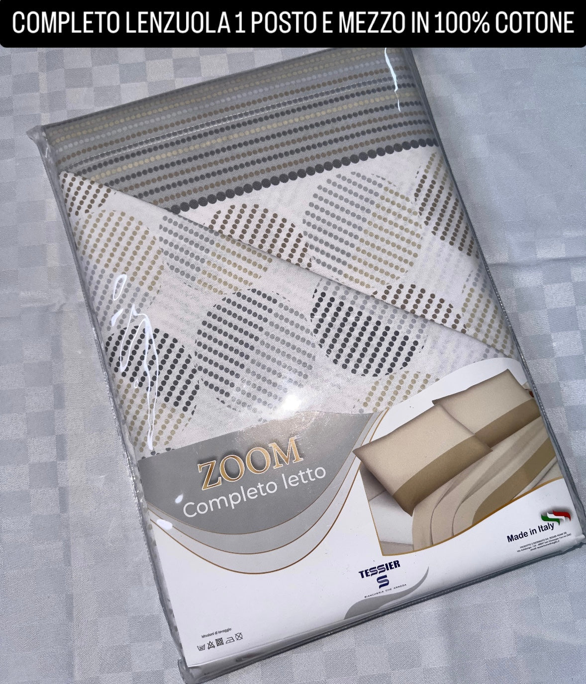 COMPLETO LENZUOLA 1 POSTO E MEZZO IN 100% COTONE Lenzuolo sopra, Lenzuolo sotto con angoli e Federe