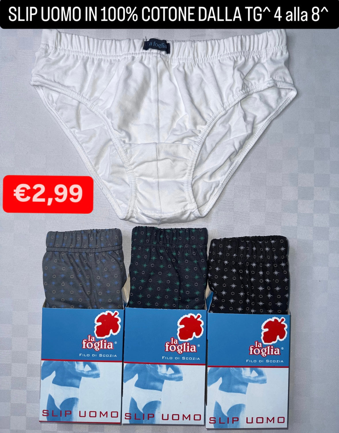 SLIP UOMO FOGLIA IN 100% COTONE