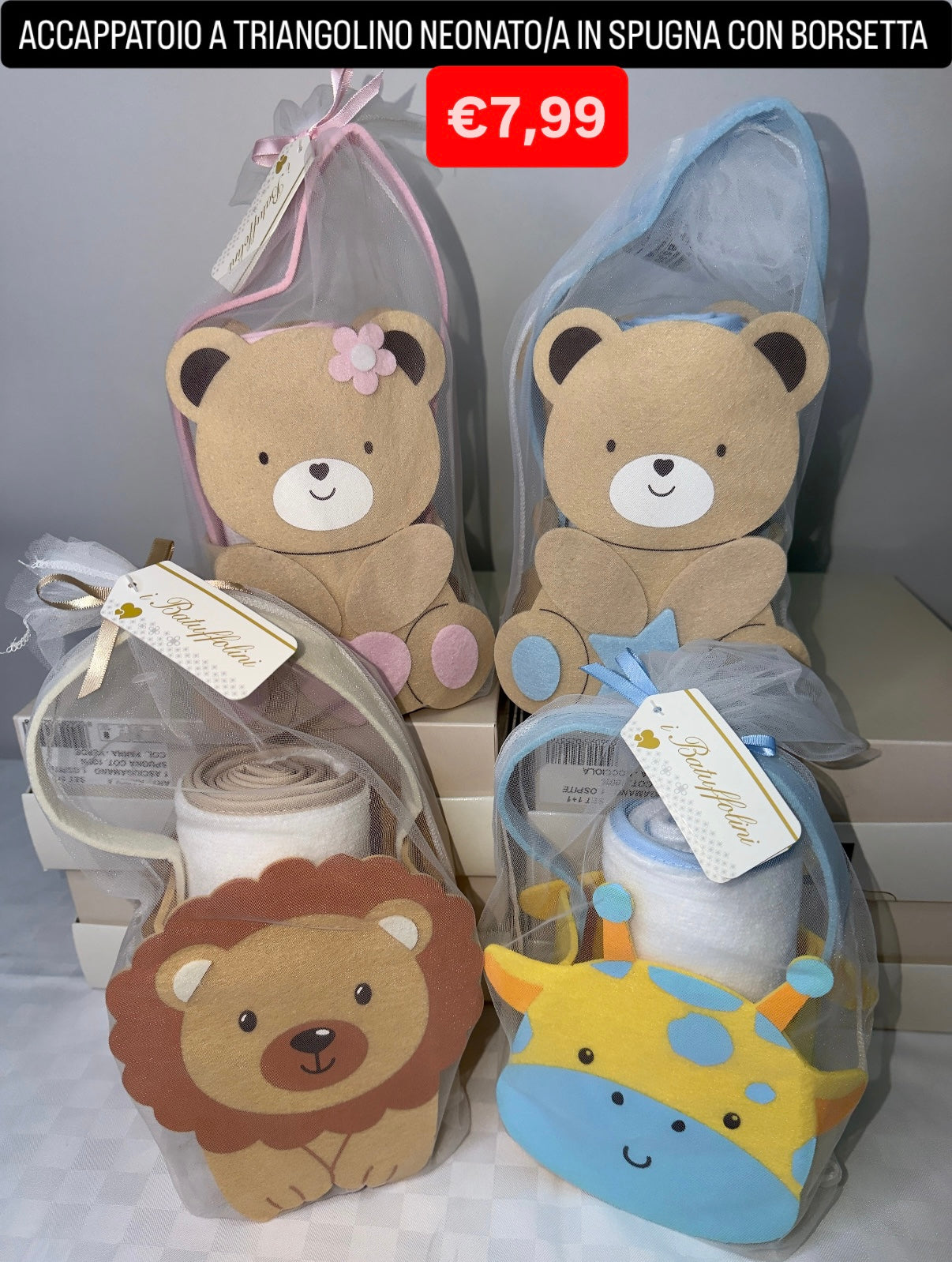 ACCAPPATOIO A TRIANGOLINO NEONATO IN SPUGNA CON BORSETTA Taglia unica