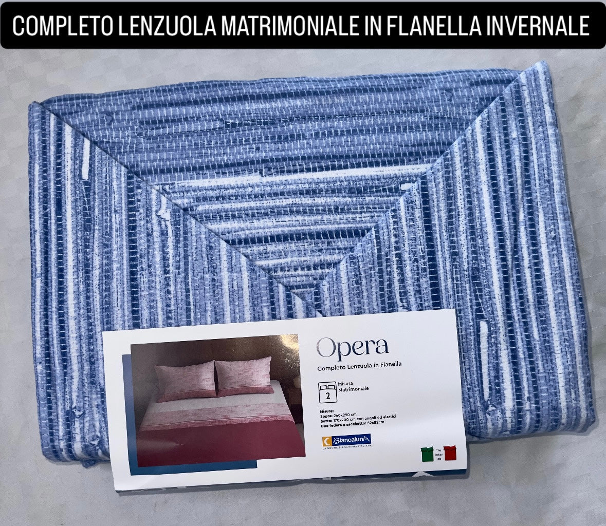 COMPLETO LENZUOLA MATRIMONIALE IN FLANELLA Lenzuolo sopra,Lenzuolo sotto con angoli e due federe