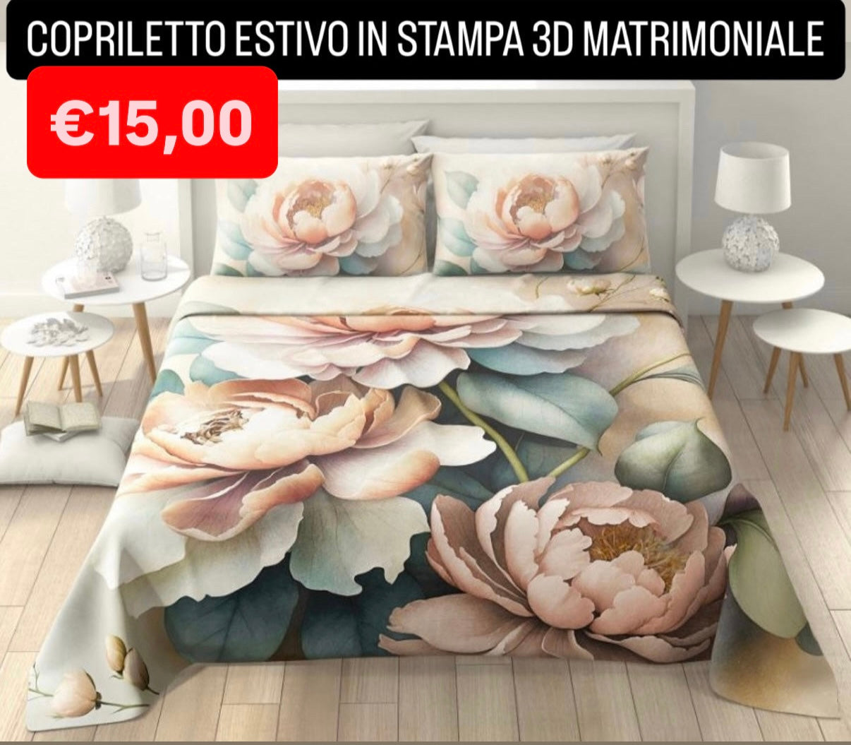 COPRILETTO ESTIVO IN STAMPA 3D MATRIMONIALE misura 260x250cm