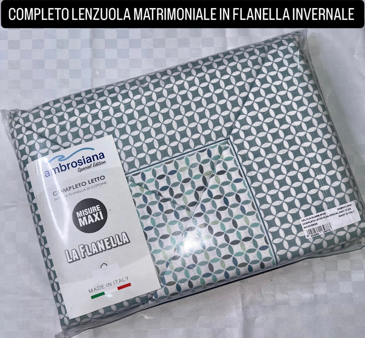 COMPLETO LENZUOLA MATRIMONIALE IN FLANELLA Lenzuolo sopra,Lenzuolo sotto con angoli e due federe