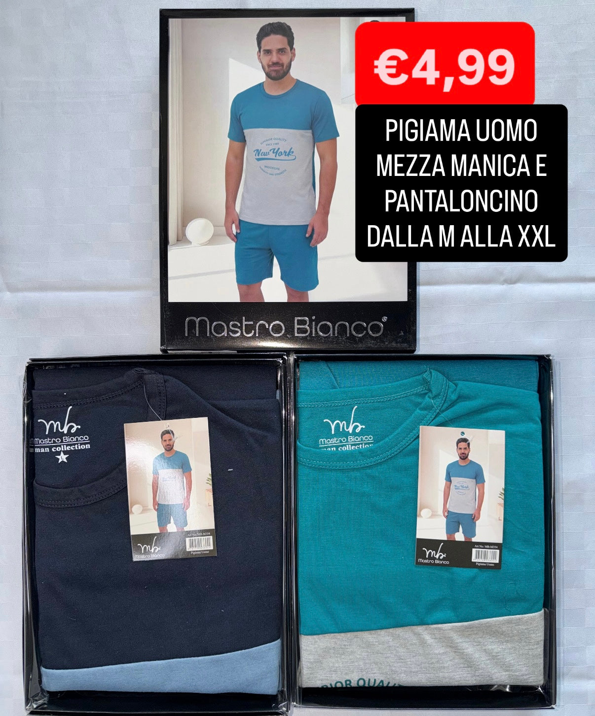 PIGIAMA UOMO Mezza Manica e Pantaloncino in cotone