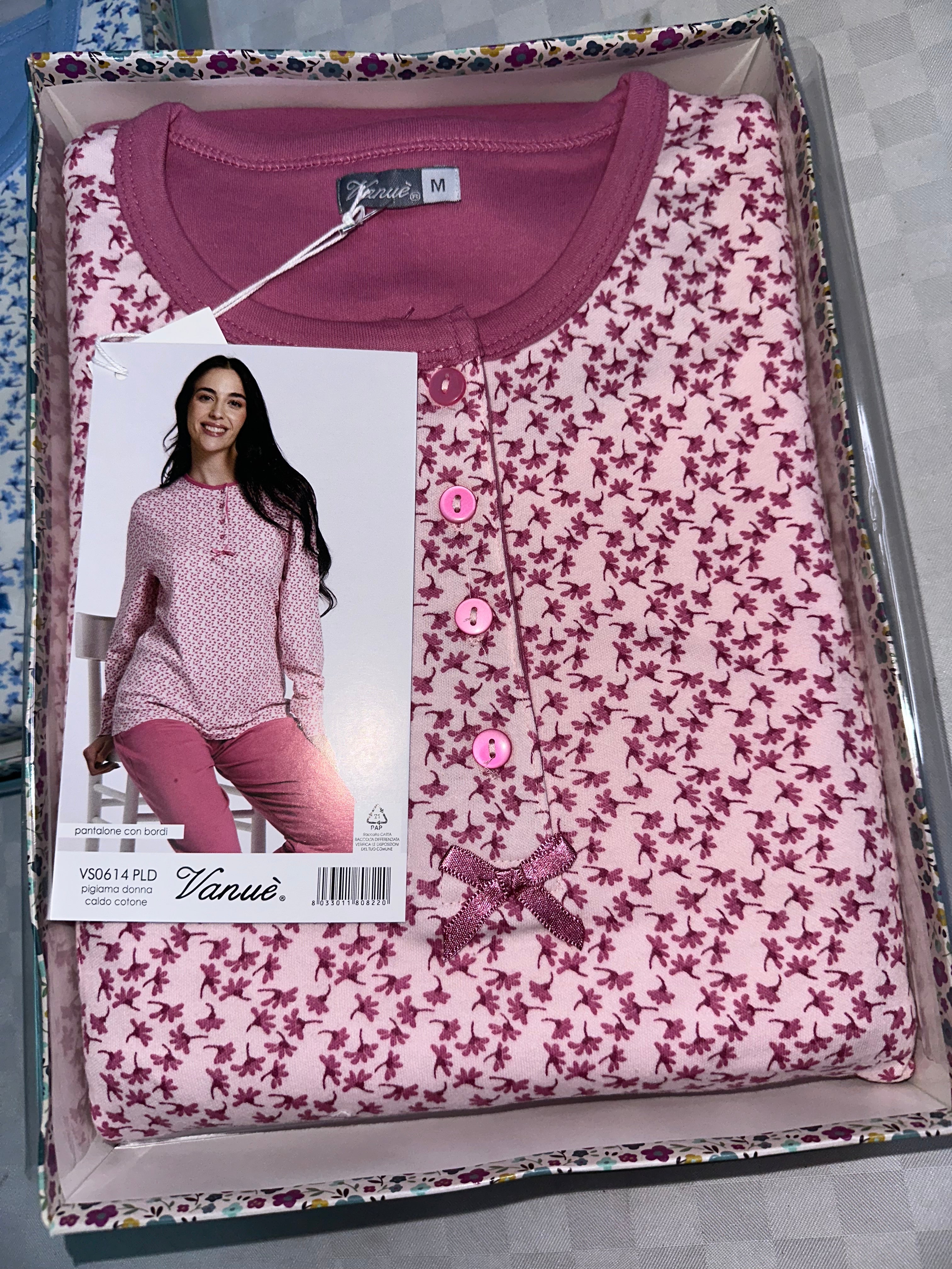 PIGIAMA DONNA IN COTONE CALDO MANICA LUNGA E PANTALONE LUNGO
