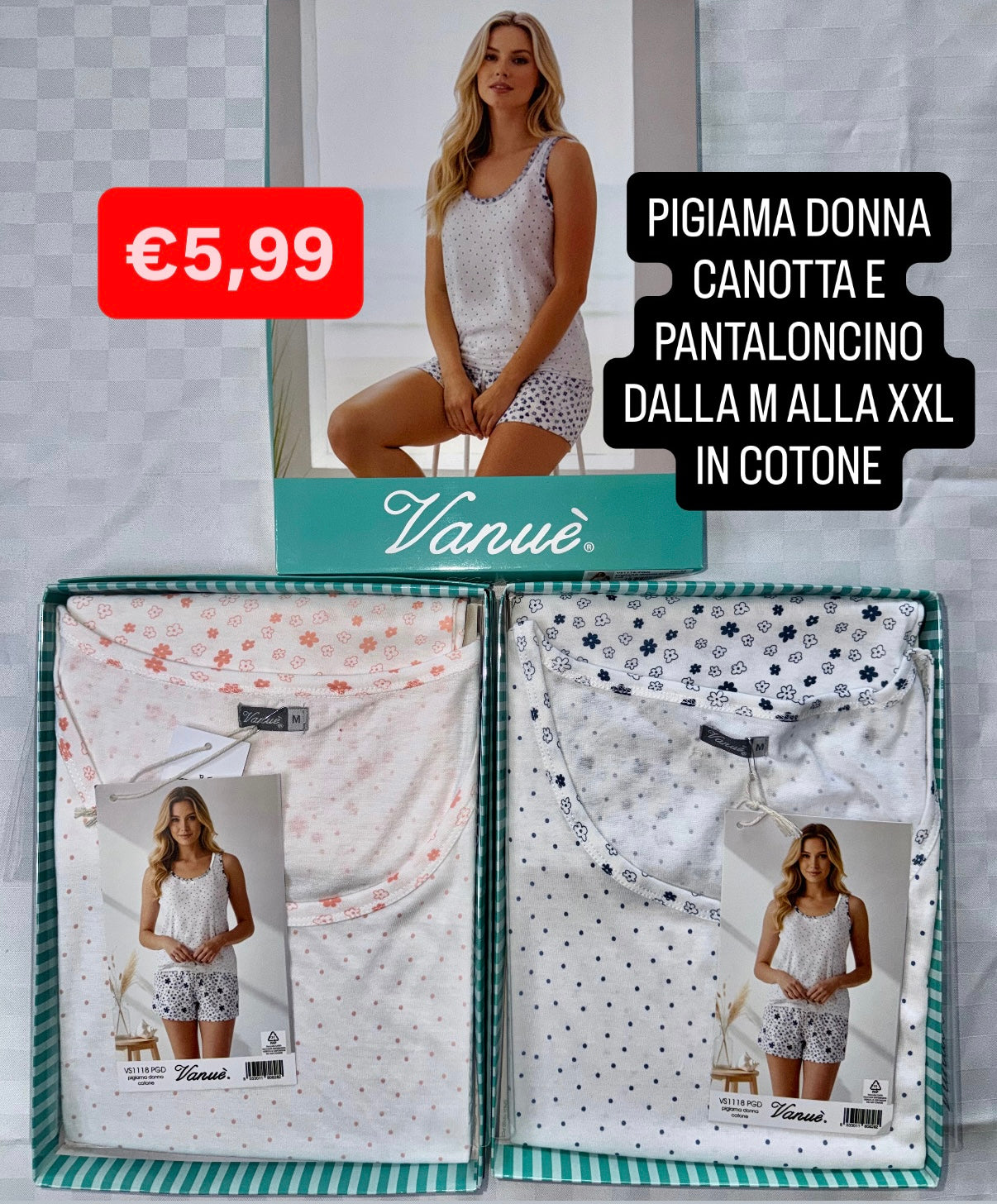 PIGIAMA DONNA Canotta e Pantaloncino in 100% cotone