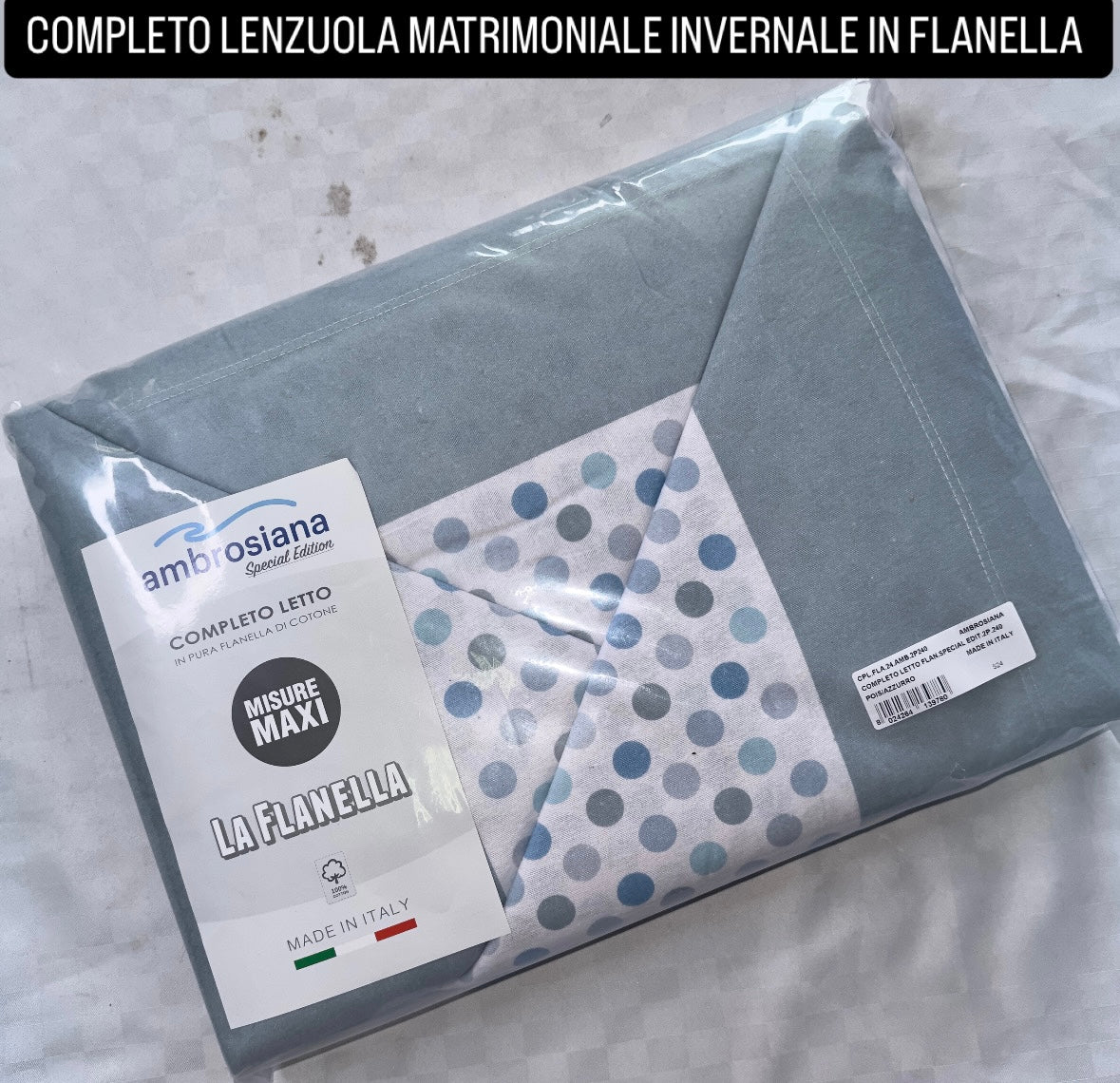 COMPLETO LENZUOLA MATRIMONIALE IN FLANELLA Lenzuolo sopra,Lenzuolo sotto con angoli e due federe