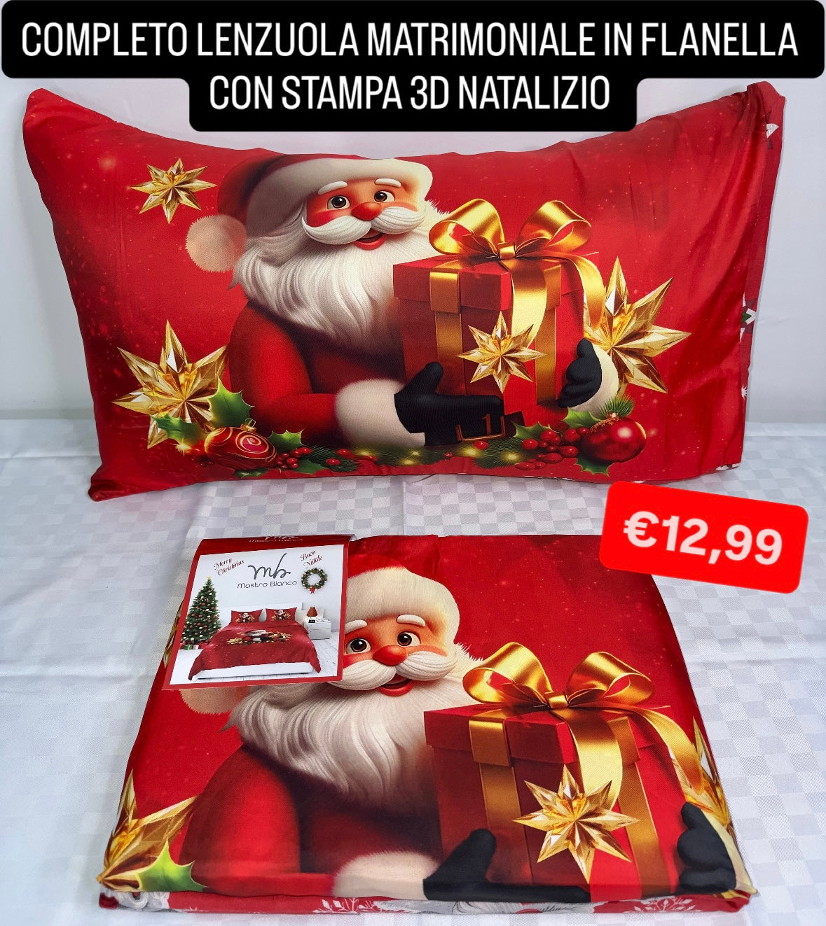 COMPLETO LENZUOLA MATRIMONIALE IN FLANELLA CON STAMPA 3D contiene Lenzuolo sopra,Lenzuolo sotto con angoli e due federe