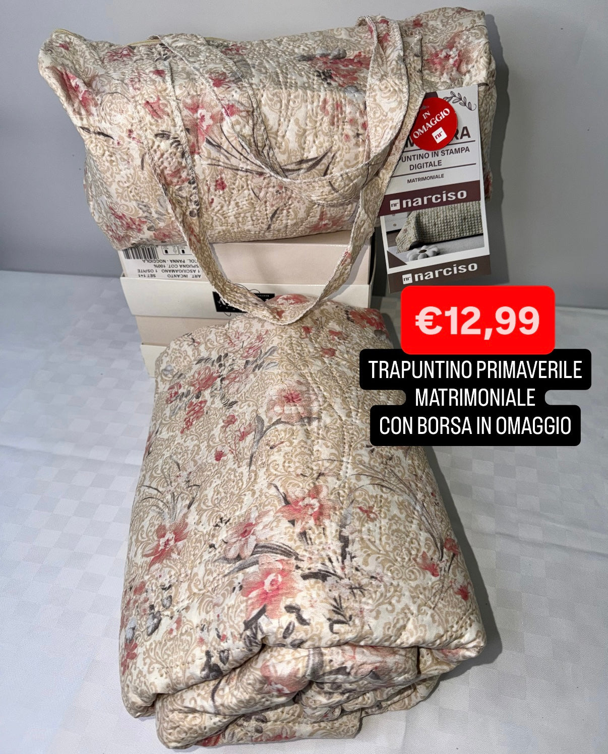 TRAPUNTINO PRIMAVERILE MATRIMONIALE 260x260cm CON BORSA IN OMAGGIO