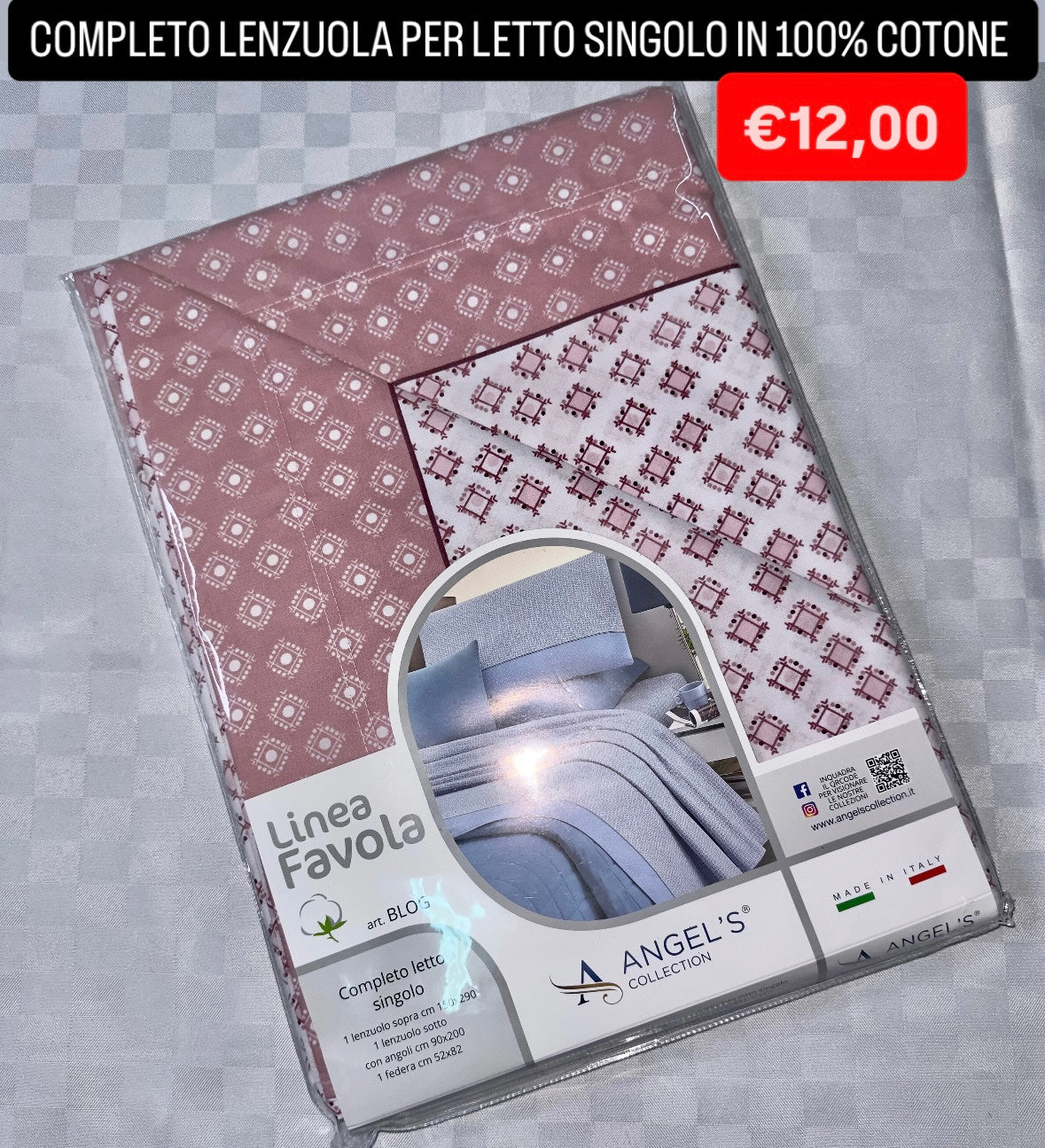 COMPLETO LENZUOLA SINGOLO IN 100% COTONE Lenzuolo sopra,Lenzuolo sotto con angoli e Federa