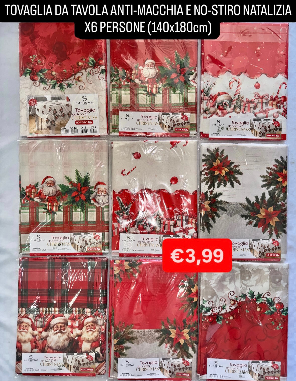 TOVAGLIA DA TAVOLA ANTI-MACCHIA E NO-STIRO NATALIZIA X6 PERSONE (140x180cm) FANTASIA CASUALE