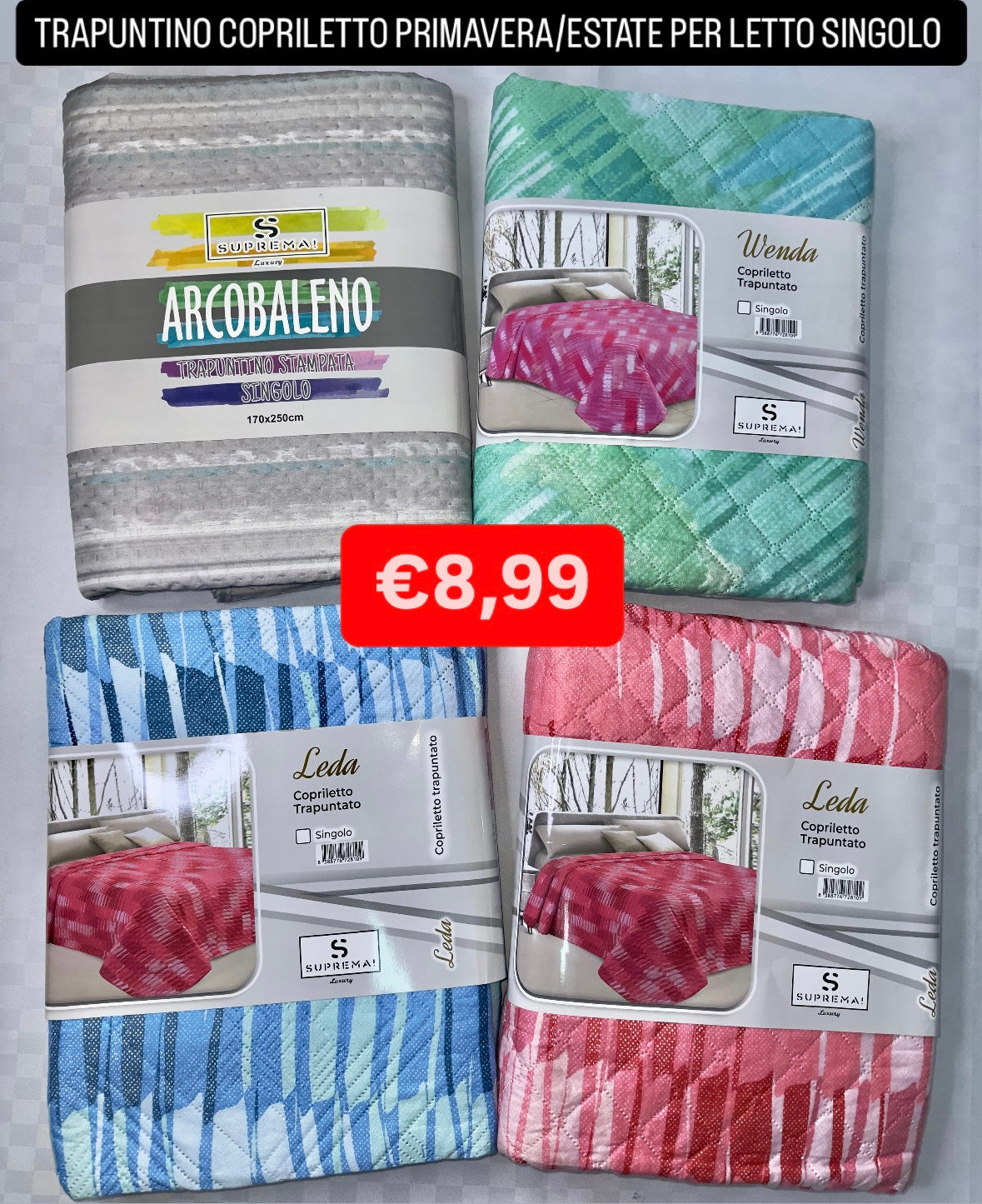 TRAPUNTINO COPRILETTO PRIMAVERA/ESTATE PER LETTO SINGOLO