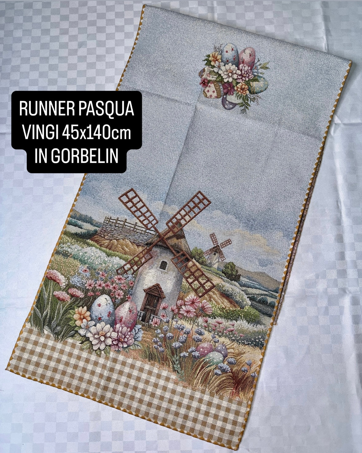 RUNNER CENTROTAVOLO PASQUA VINGI misura 45x140cm IN TESSUTO GORBELIN