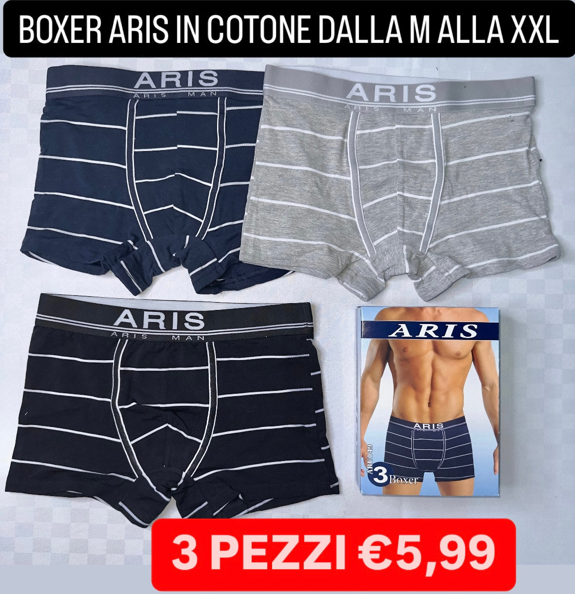 BOXER UOMO ARIS IN COTONE SET DA 3 PEZZI (FANTASIA VARIABILE)