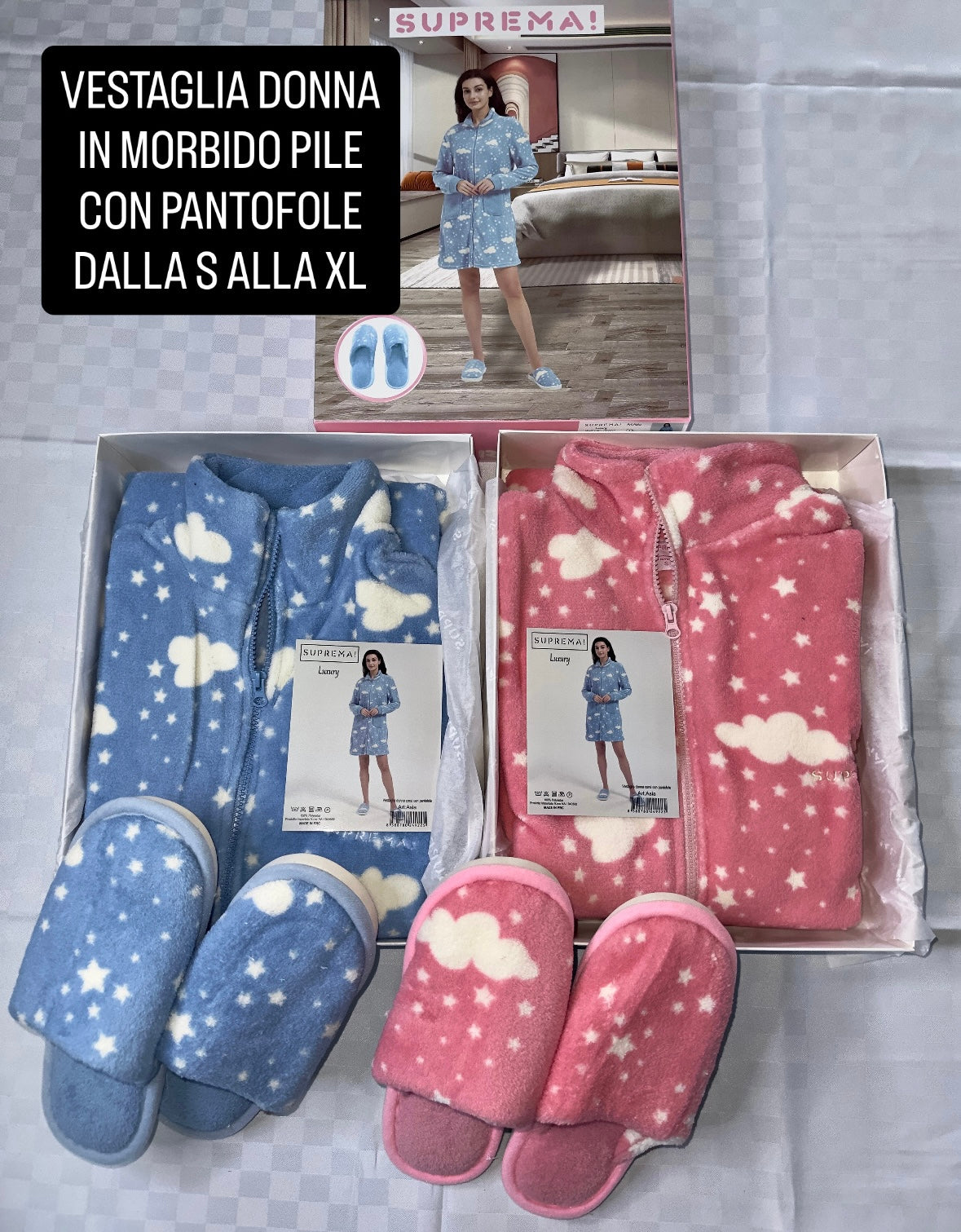 VESTAGLIA DONNA CON PANTOFOLE IN MORBIDO PILE CON CERNIERA