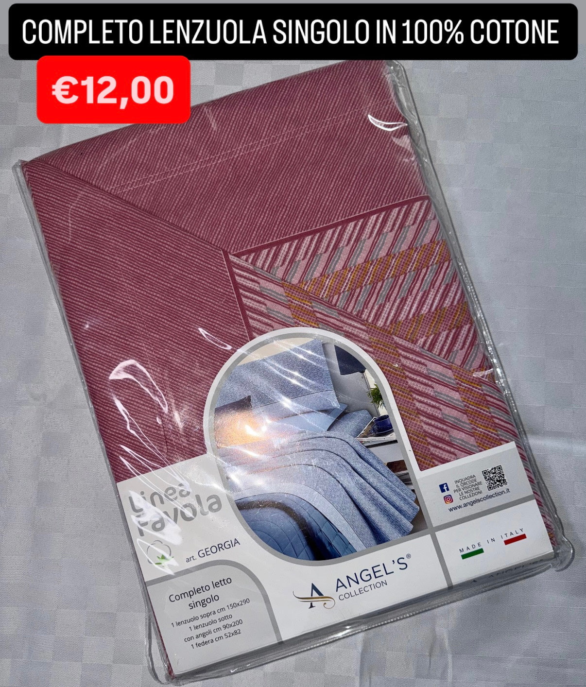 COMPLETO LENZUOLA SINGOLO IN 100% COTONE Lenzuolo sopra,Lenzuolo sotto con angoli e Federa