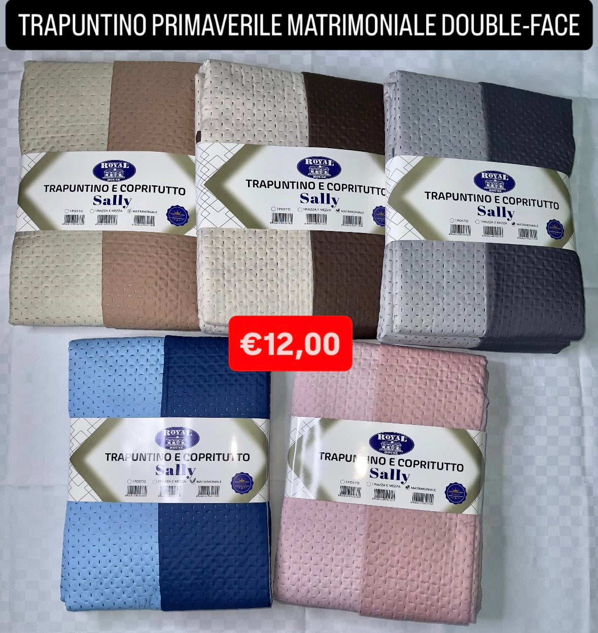 TRAPUNTINO PRIMAVERILE MATRIMONIALE DOUBLE-FACE misura 260x260cm