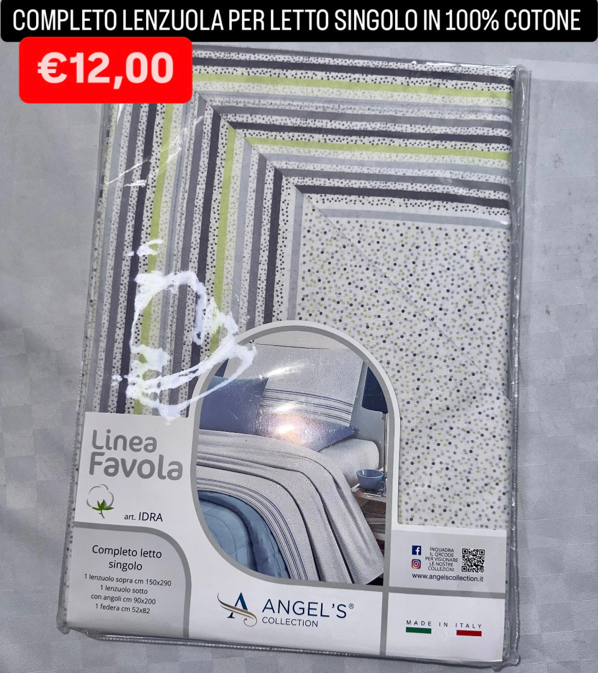 COMPLETO LENZUOLA SINGOLO IN 100% COTONE Lenzuolo sopra,Lenzuolo sotto con angoli e Federa