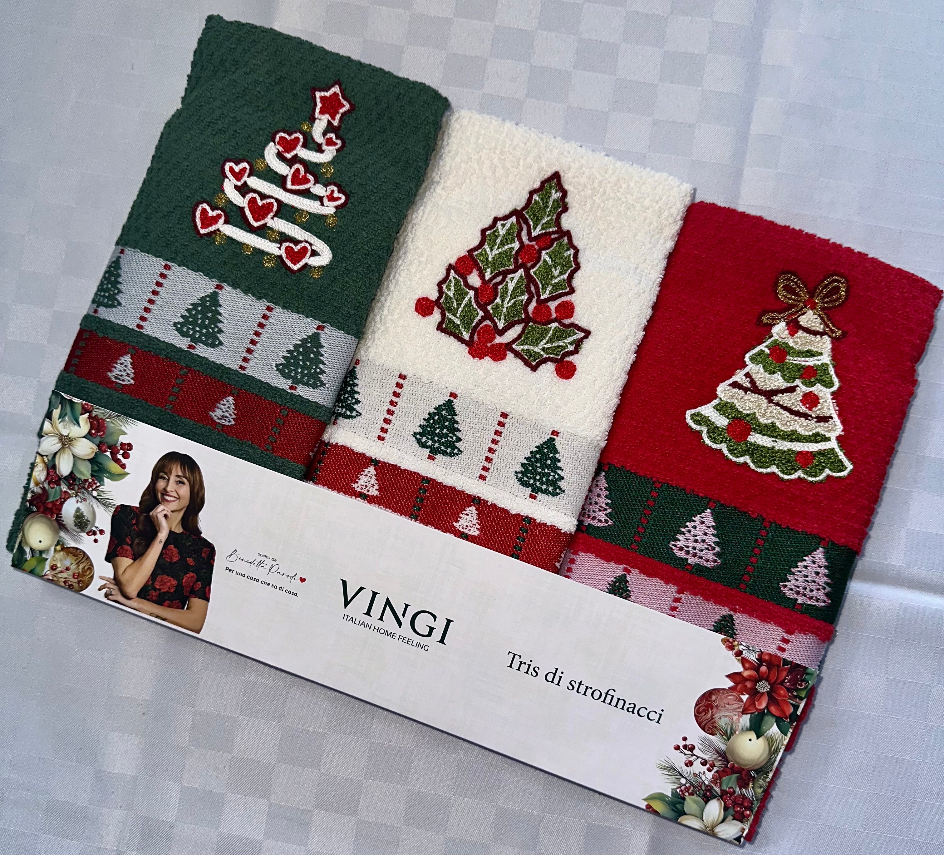 STROFINACCI CUCINA SET DA 3 PEZZI NATALIZIO IN SPUGNA VINGI