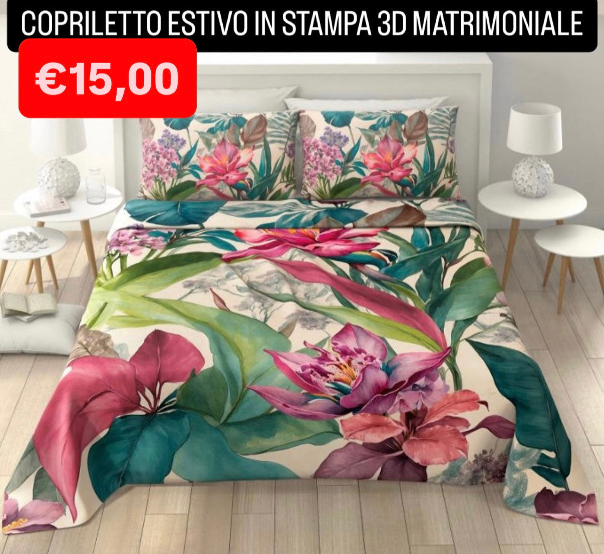 COPRILETTO ESTIVO IN STAMPA 3D MATRIMONIALE misura 260x250cm