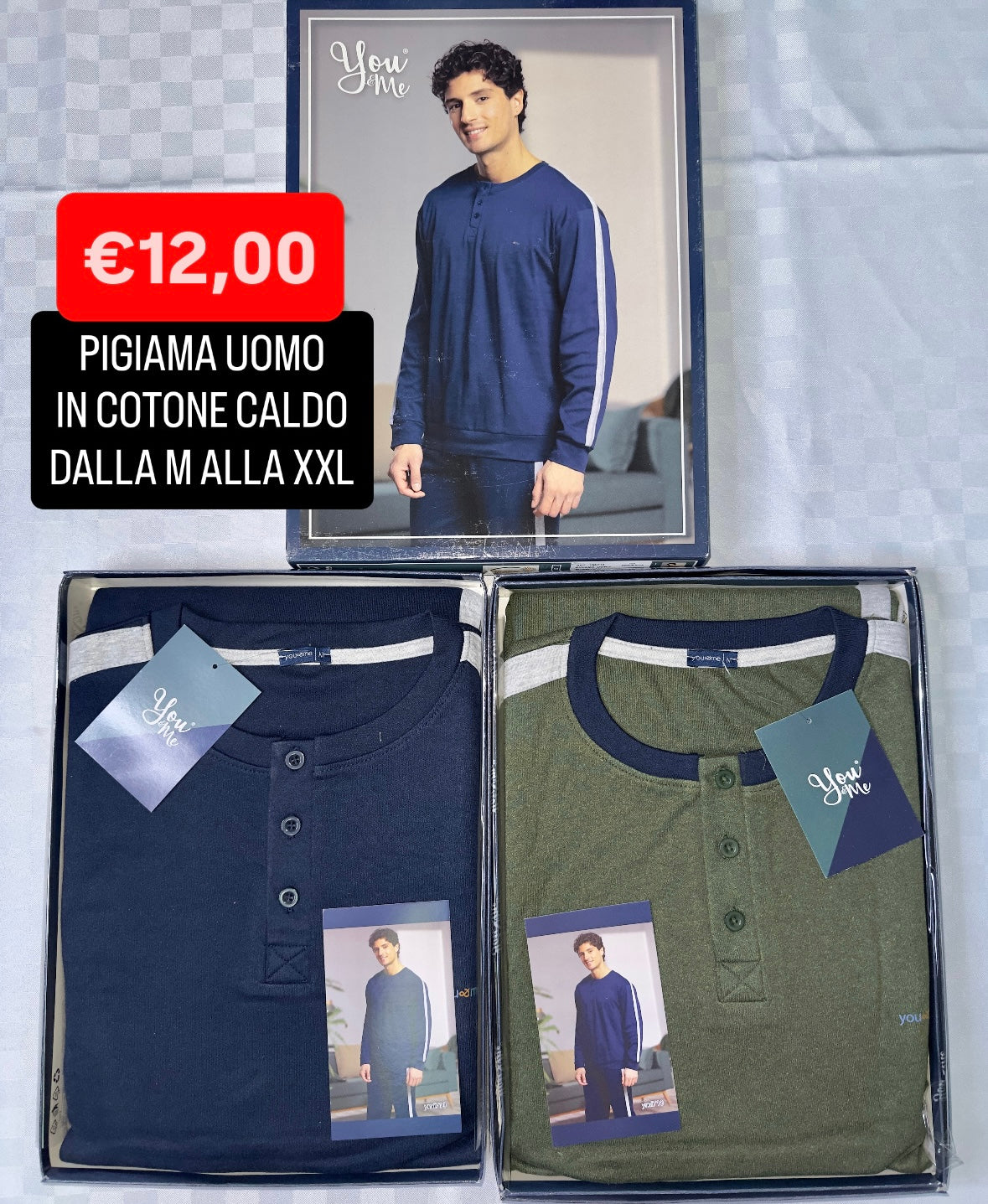 PIGIAMA UOMO IN COTONE CALDO Manica lunga e Pantalone lungo