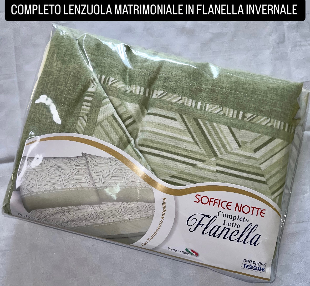 COMPLETO LENZUOLA MATRIMONIALE IN FLANELLA Lenzuolo sopra,Lenzuolo sotto con angoli e due federe