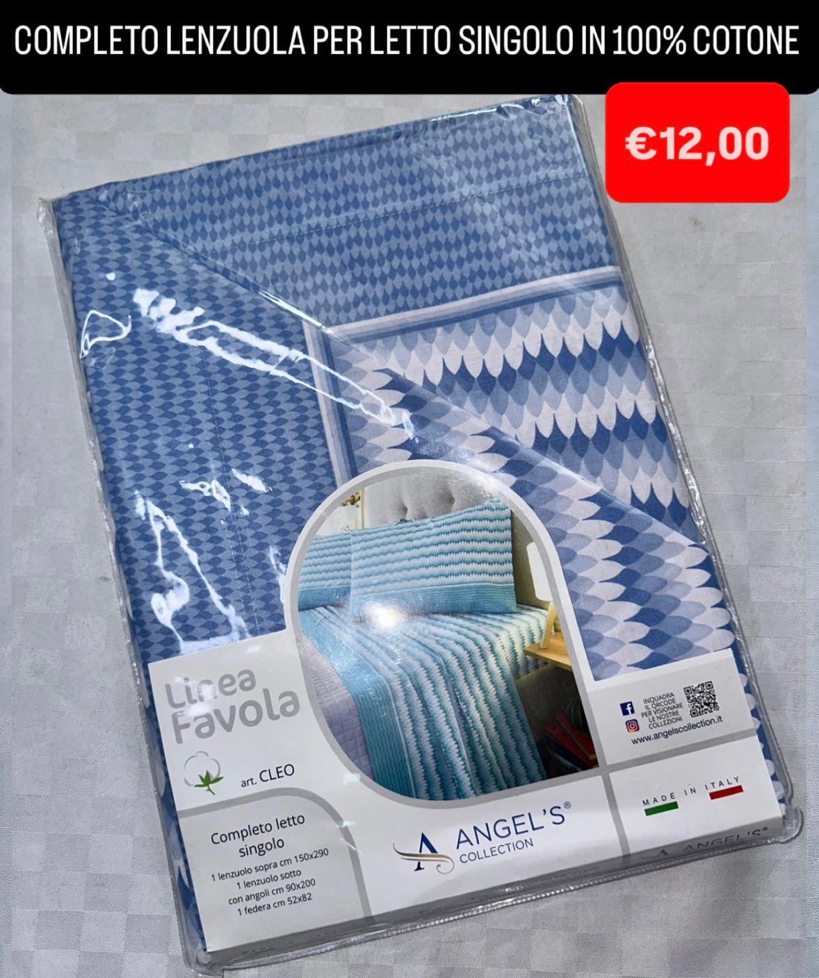 COMPLETO LENZUOLA SINGOLO IN 100% COTONE Lenzuolo sopra,Lenzuolo sotto con angoli e Federa