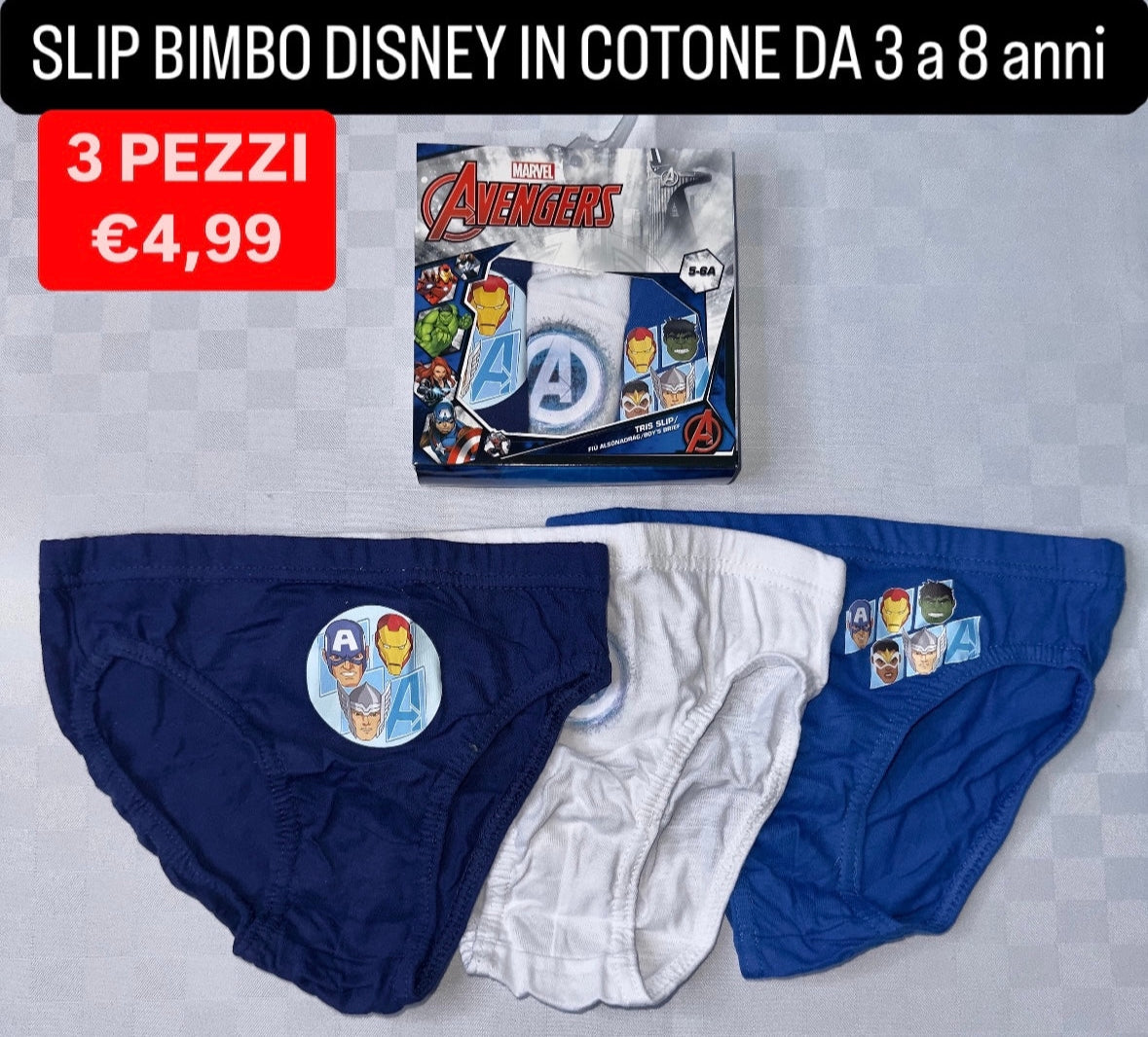 SLIP BIMBO  IN COTONE DA 3 a 8 anni SET DA 3 PEZZI