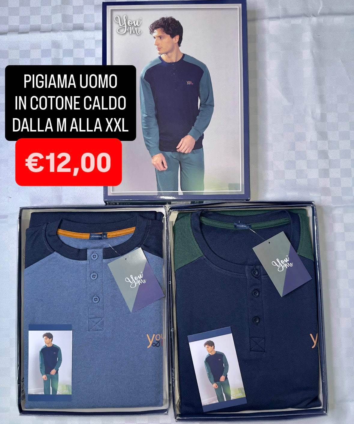 PIGIAMA UOMO IN COTONE CALDO Manica lunga e Pantalone lungo