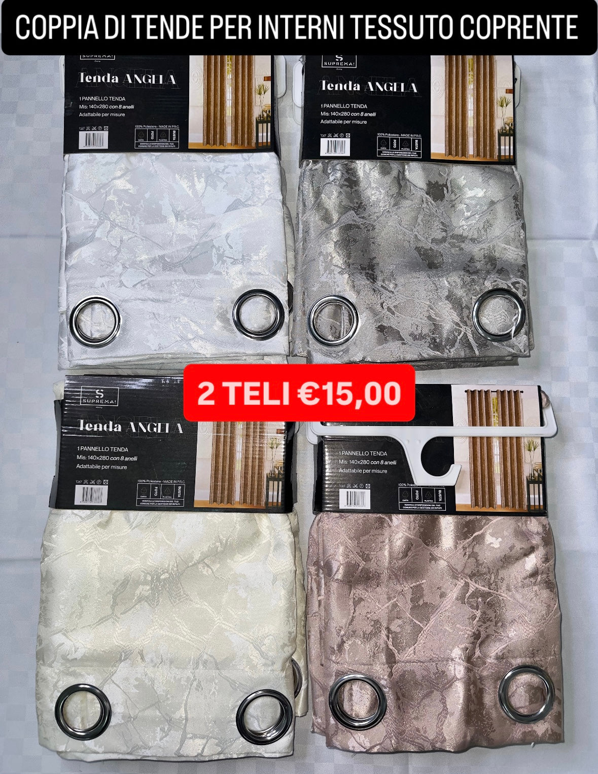 COPPIA DI TENDE PER INTERNI TESSUTO COPRENTE CONFEZIONE DA 2 TELI (OGNI TELO MISURA 140x280cm)art. Angela