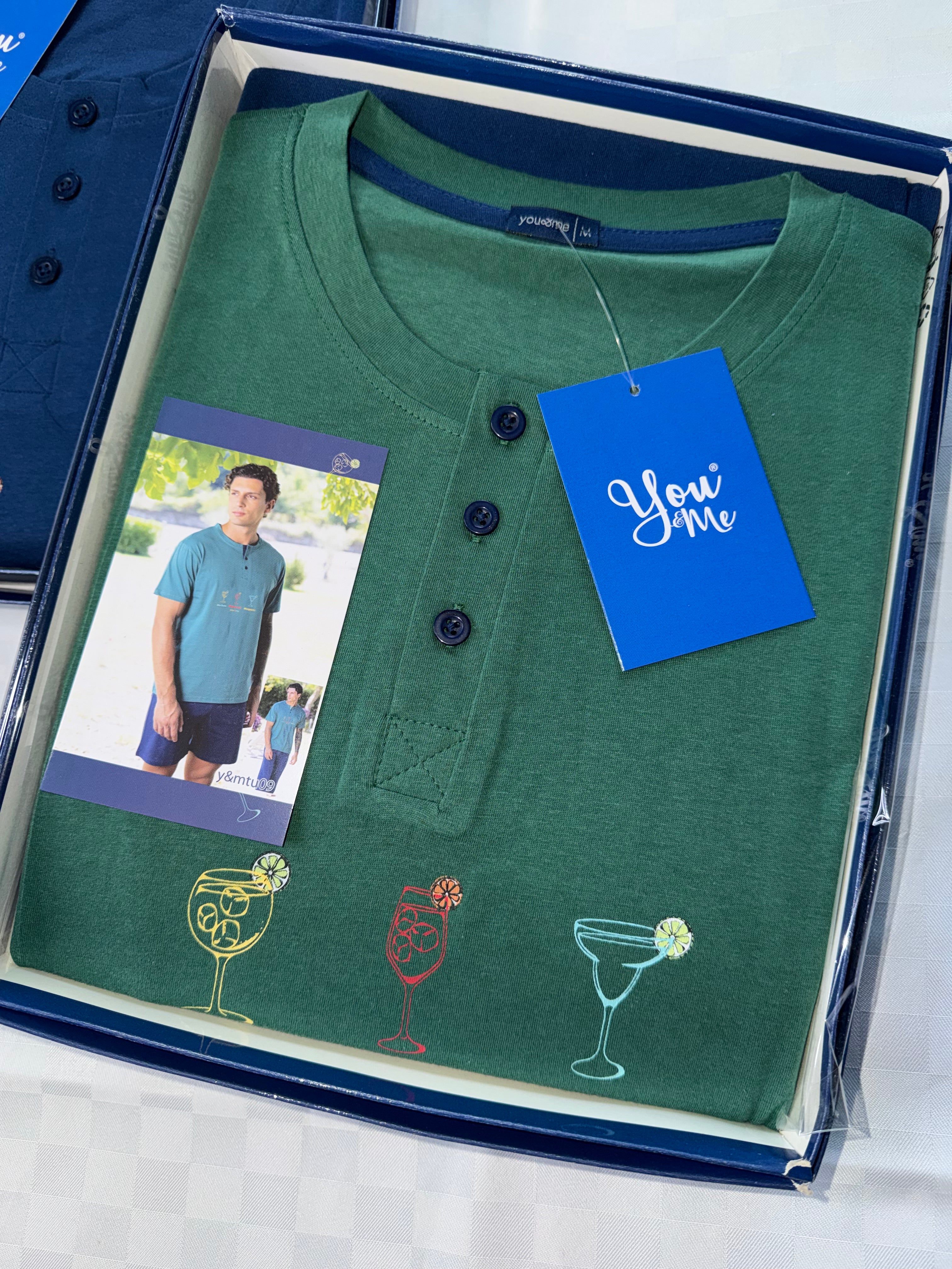 PIGIAMA UOMO 3 PEZZI IN 100% COTONE contiene Maglia mezza manica, Pantalone lungo e Pantaloncino corto