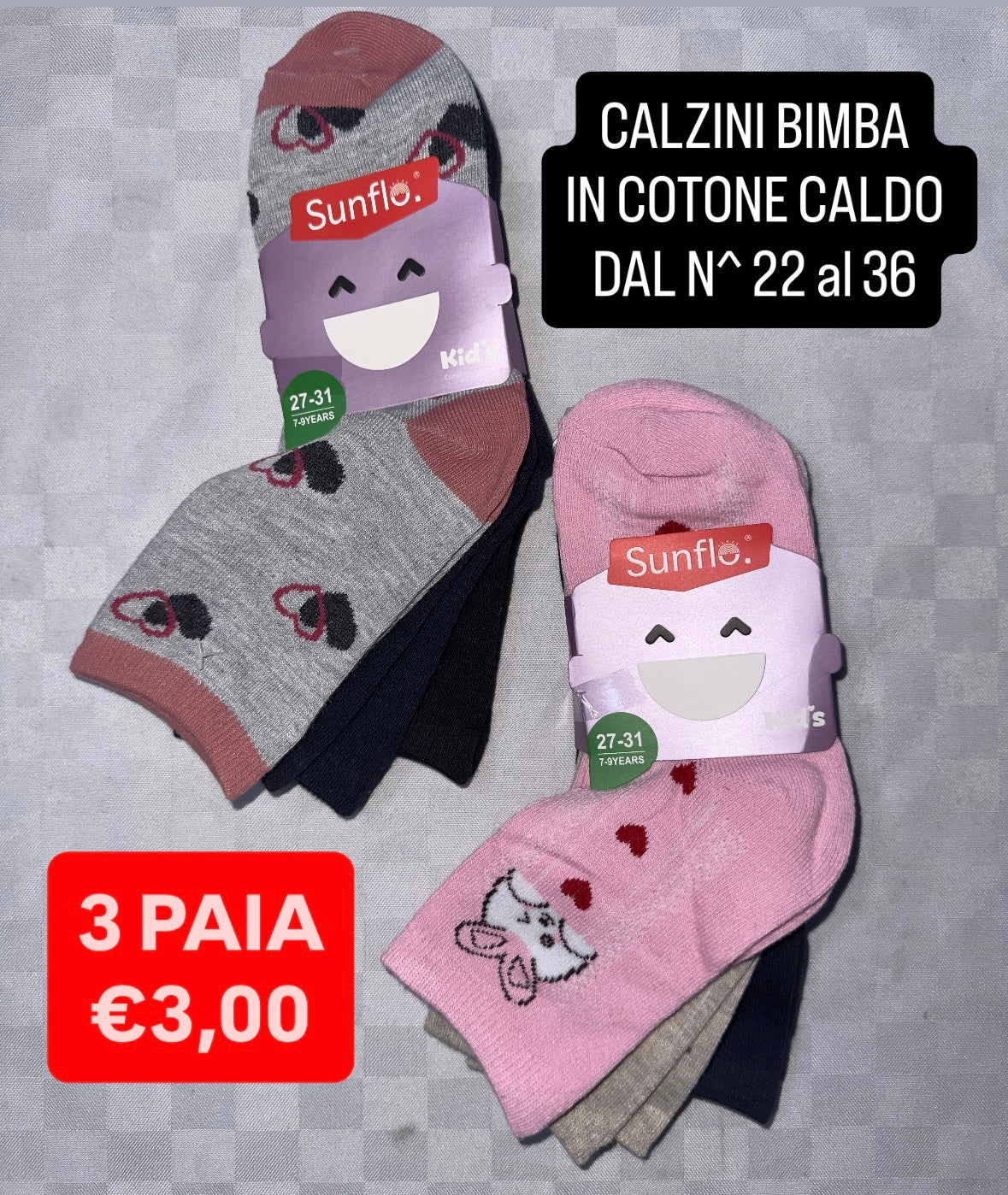 CALZINO BIMBA IN COTONE CALDO SET DA 3 PAIA (COLORE CASUALE)