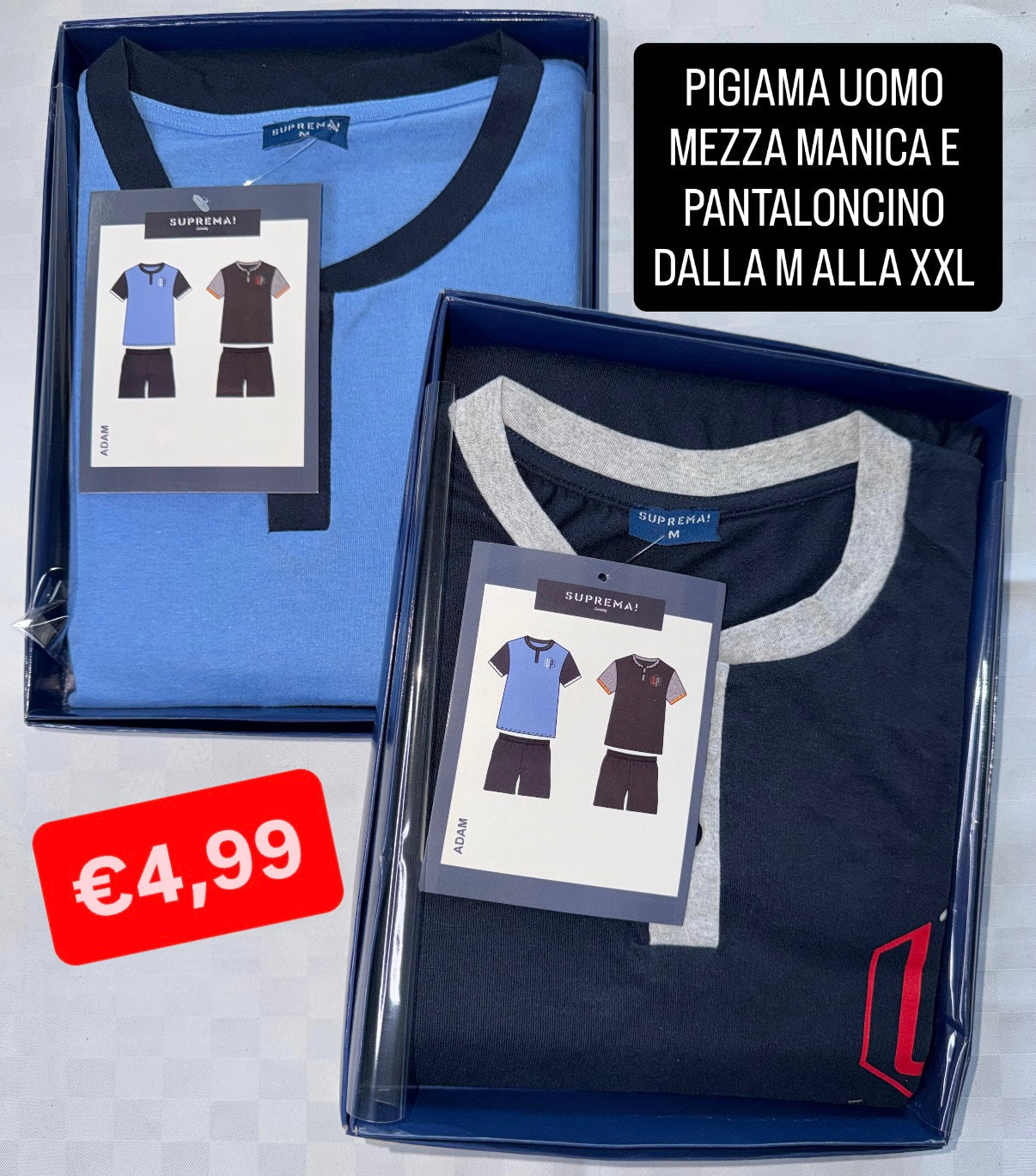 PIGIAMA UOMO Mezza Manica e Pantaloncino in cotone