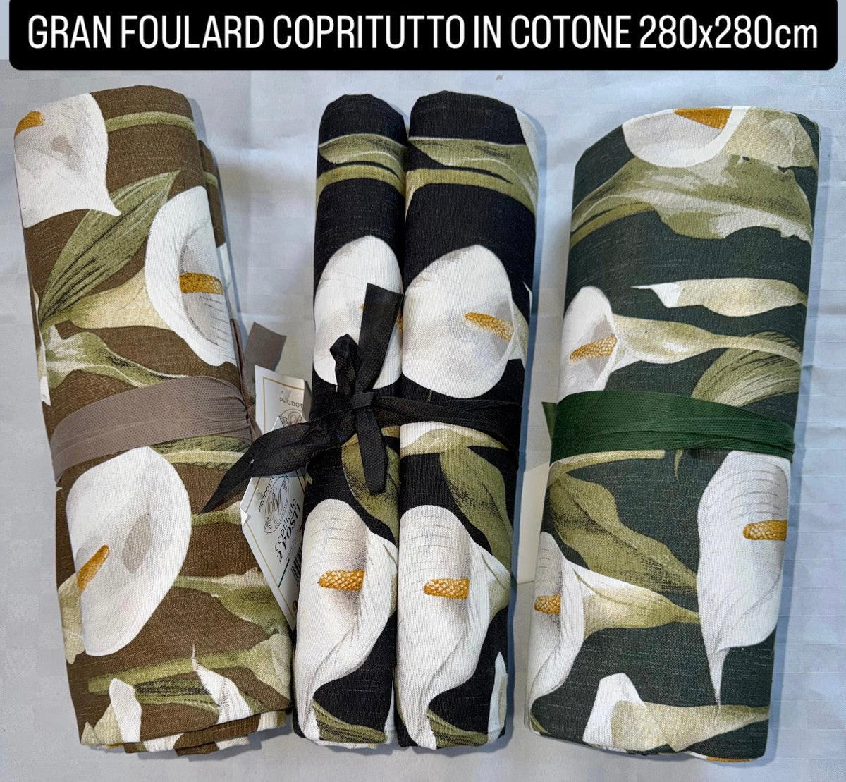 GRAN FOULARD COPRITUTTO IN COTONE 280x280cm Fantasia Carla