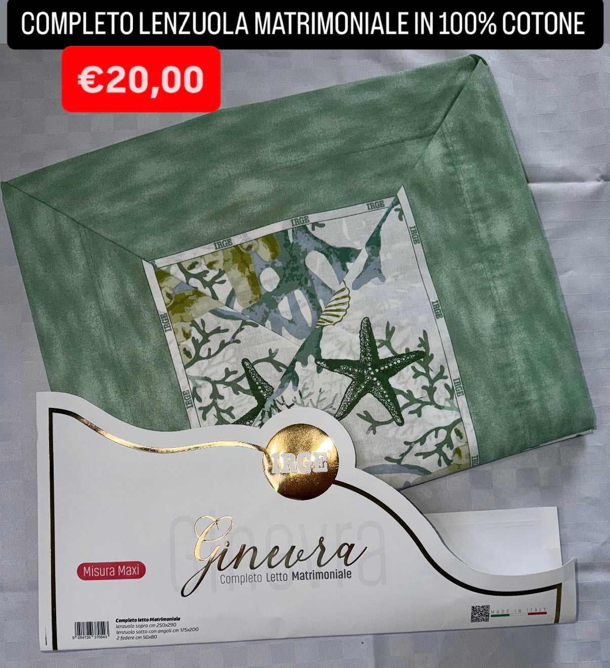 COMPLETO LENZUOLA MATRIMONIALE IN 100% COTONE , contiene Lenzuolo sopra, Lenzuolo sotto con angoli e due Federe