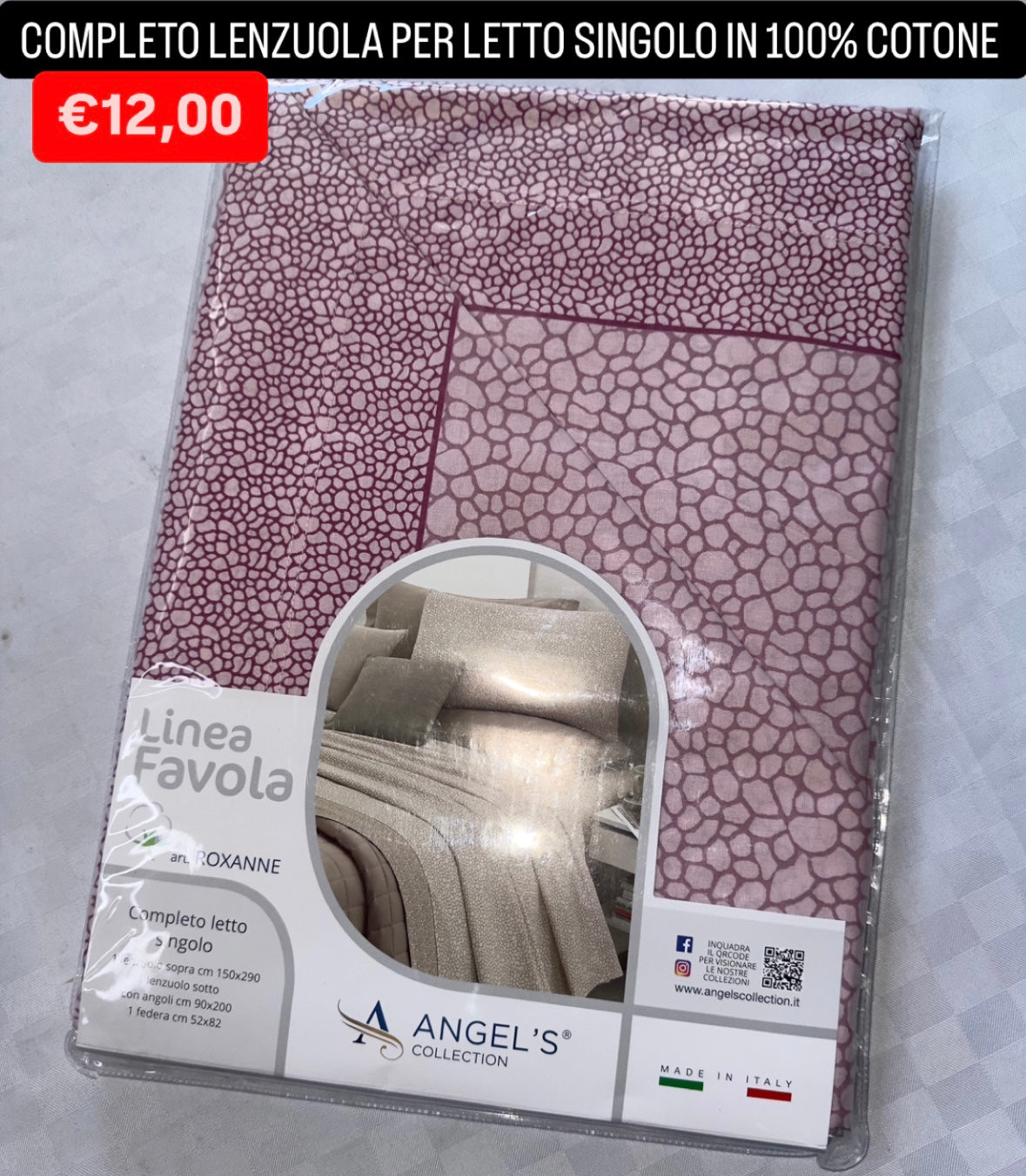 COMPLETO LENZUOLA SINGOLO IN 100% COTONE Lenzuolo sopra,Lenzuolo sotto con angoli e Federa