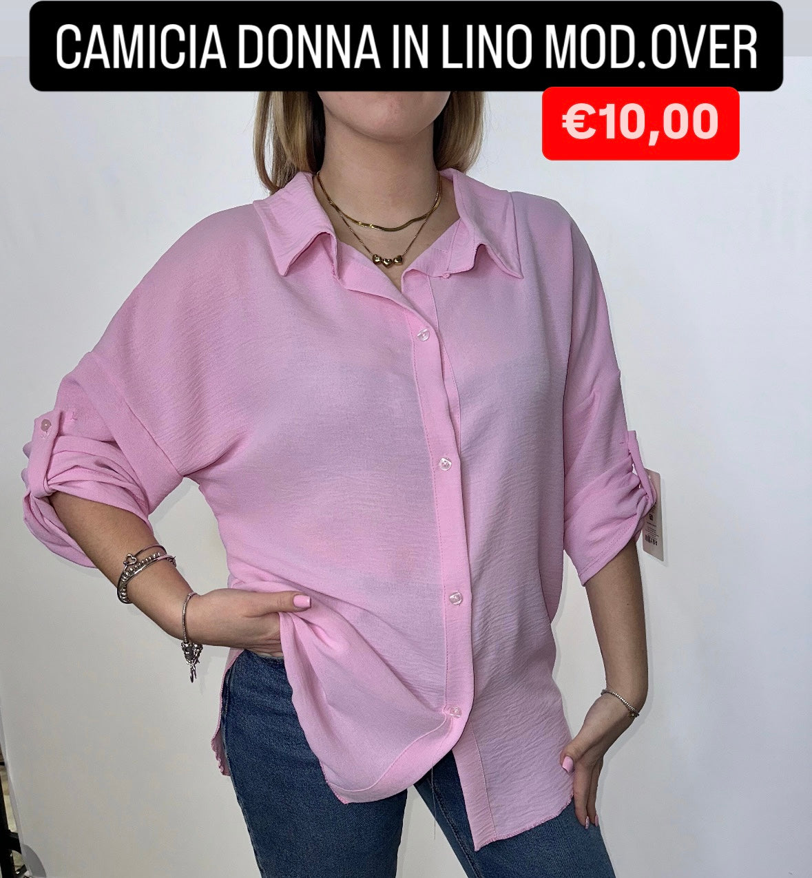 CAMICIA DONNA IN LINO MOD.OVER TAGLIA UNICA