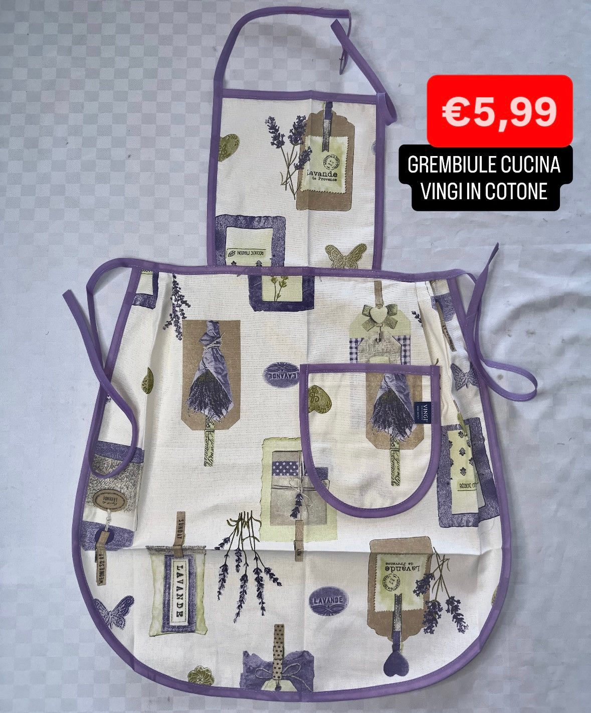 GREMBIULE CUCINA VINGI IN COTONE CON LACCI
