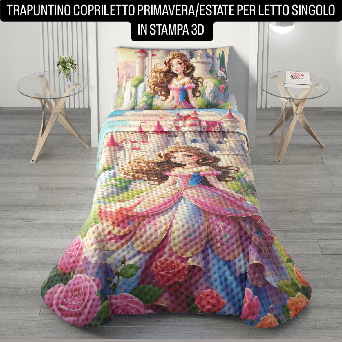 TRAPUNTINO COPRILETTO PRIMAVERA/ESTATE PER LETTO SINGOLO IN STAMPA 3D 175x260cm