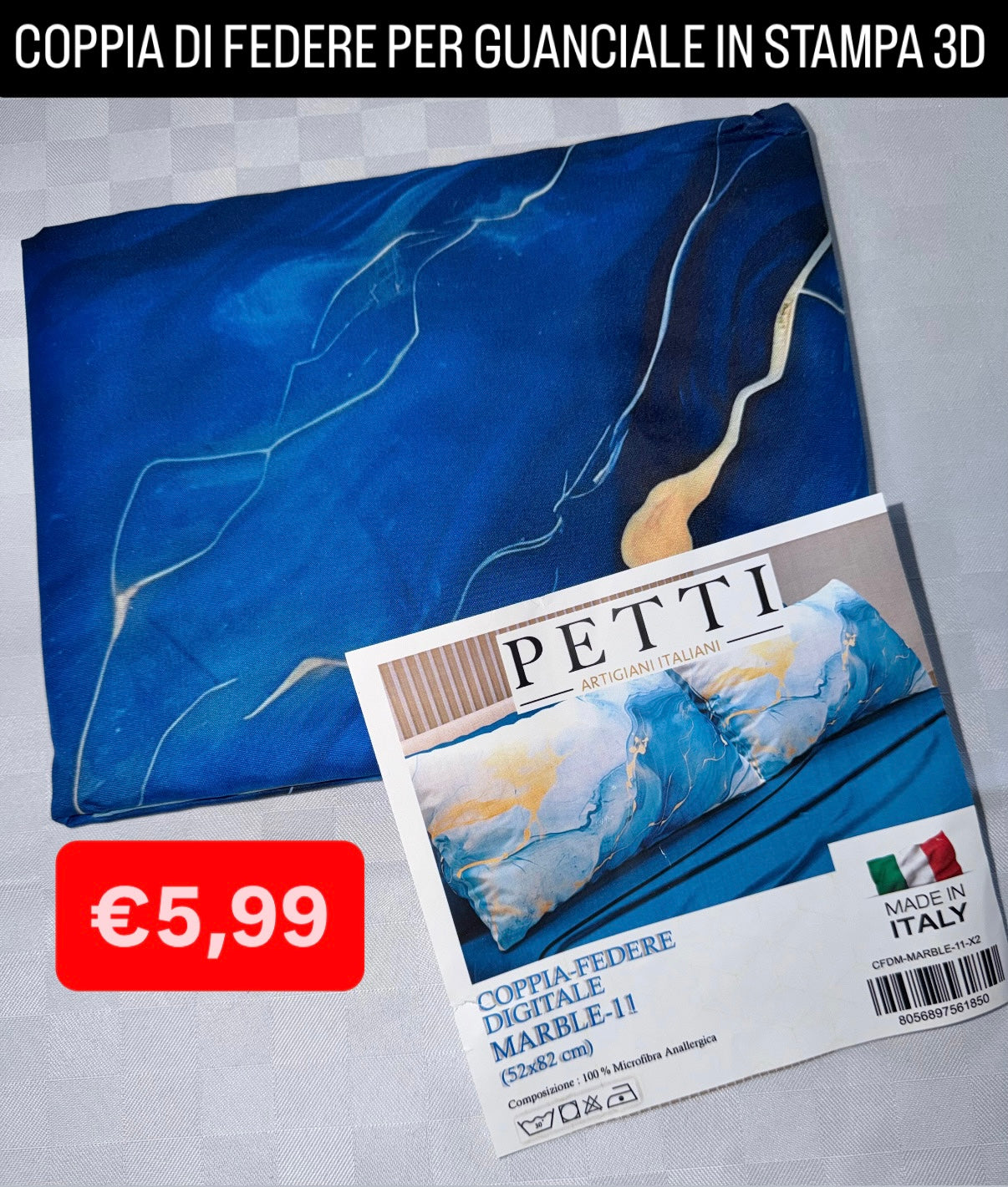 COPPIA DI FEDERE PER GUANCIALE IN STAMPA 3D misura 52x82cm
