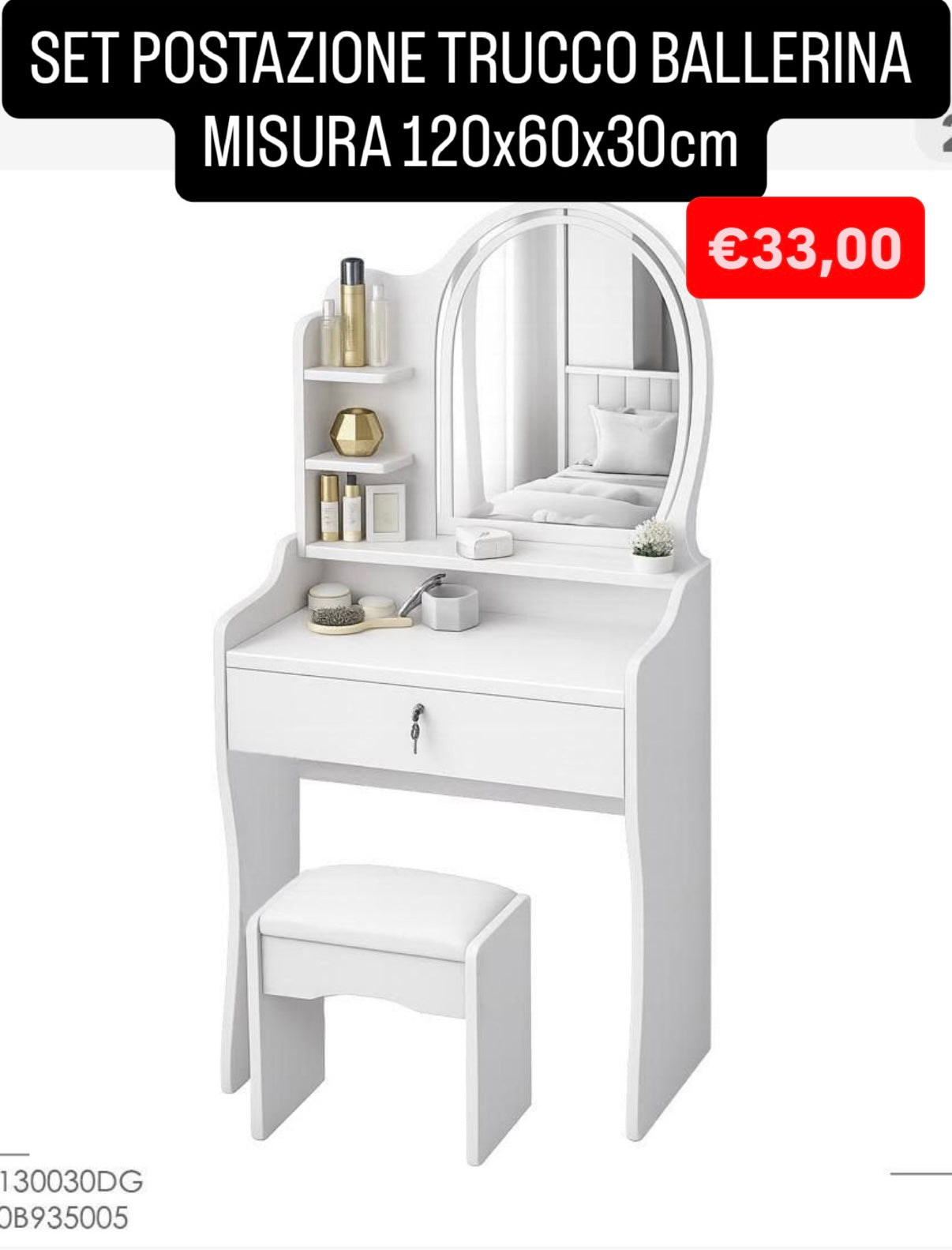 SET POSTAZIONE TRUCCO BALLERINA misura 120x60x30cm