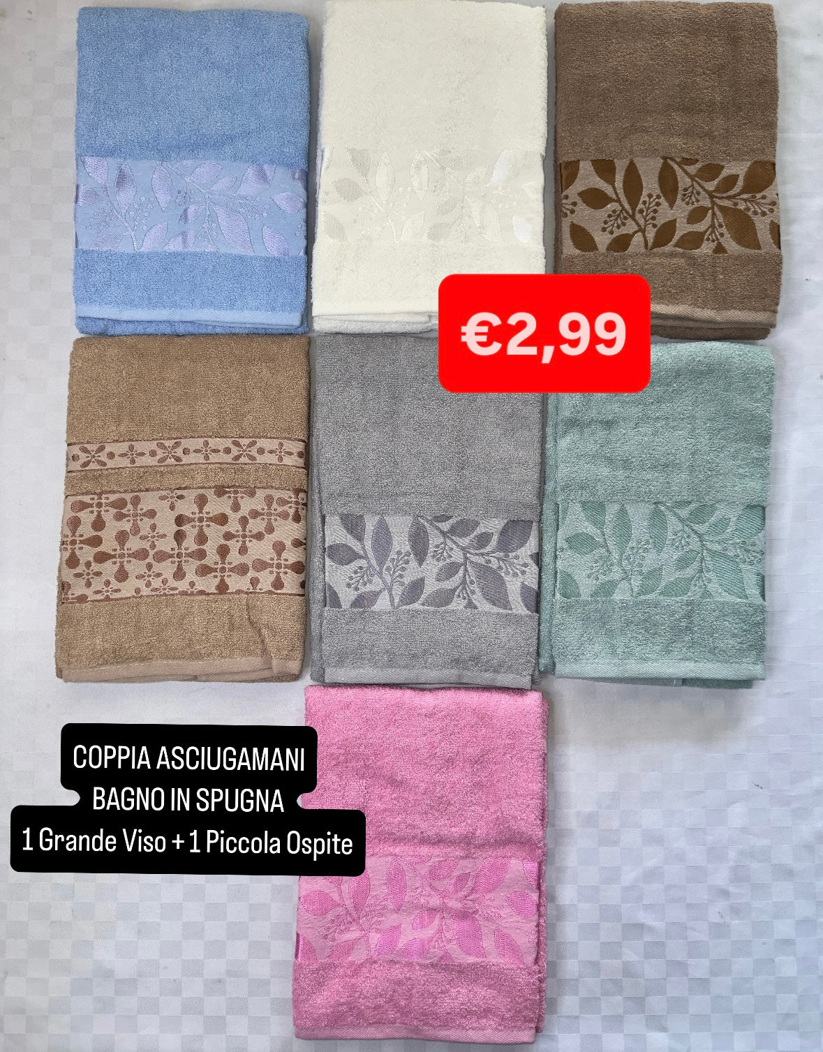 COPPIA ASCIUGAMANI BAGNO IN SPUGNA 1 Grande Viso + 1 Piccola Ospite