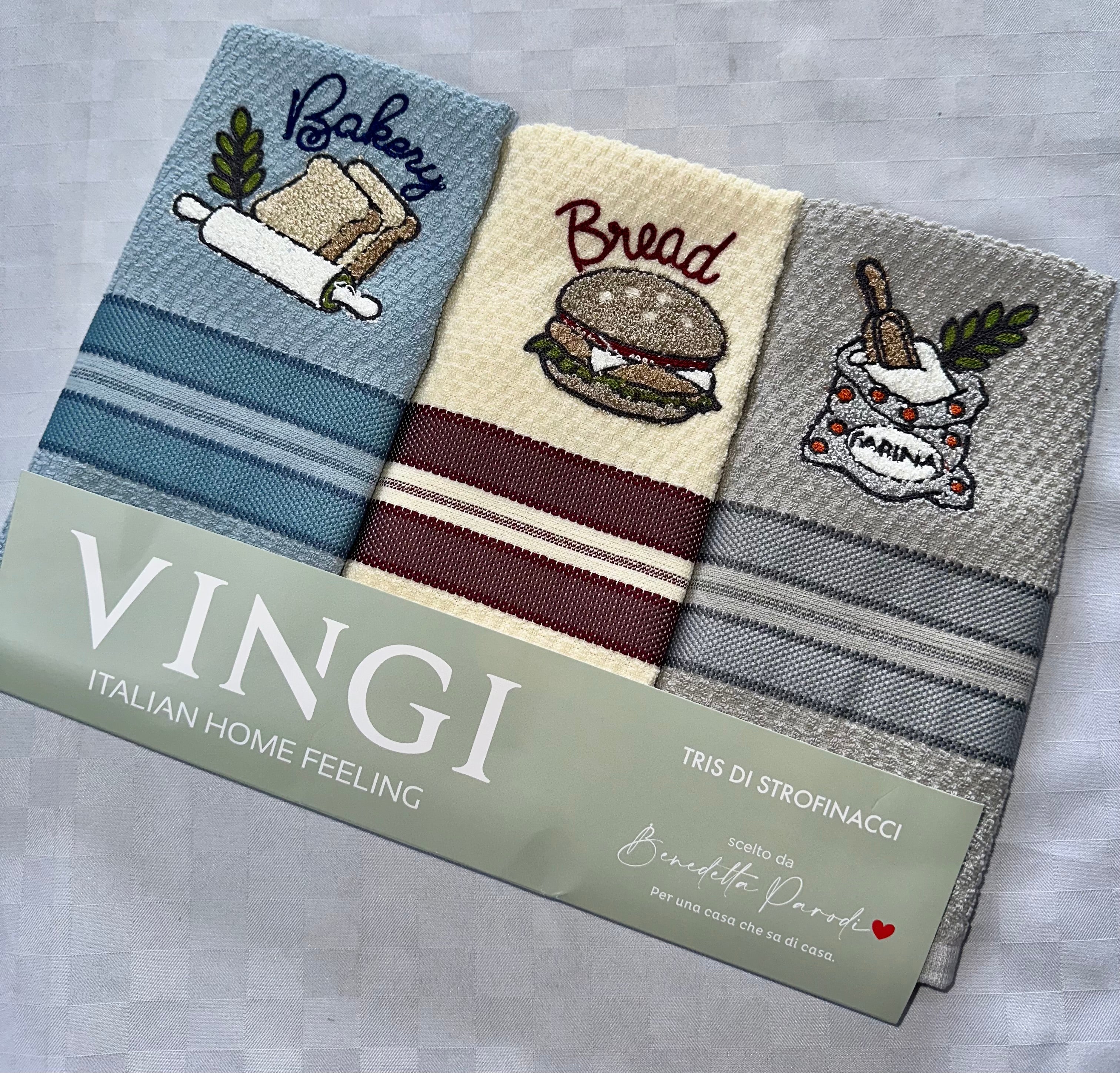 SET 3 PEZZI STROFINACCI CUCINA IN SPUGNA VINGI CON RICAMO