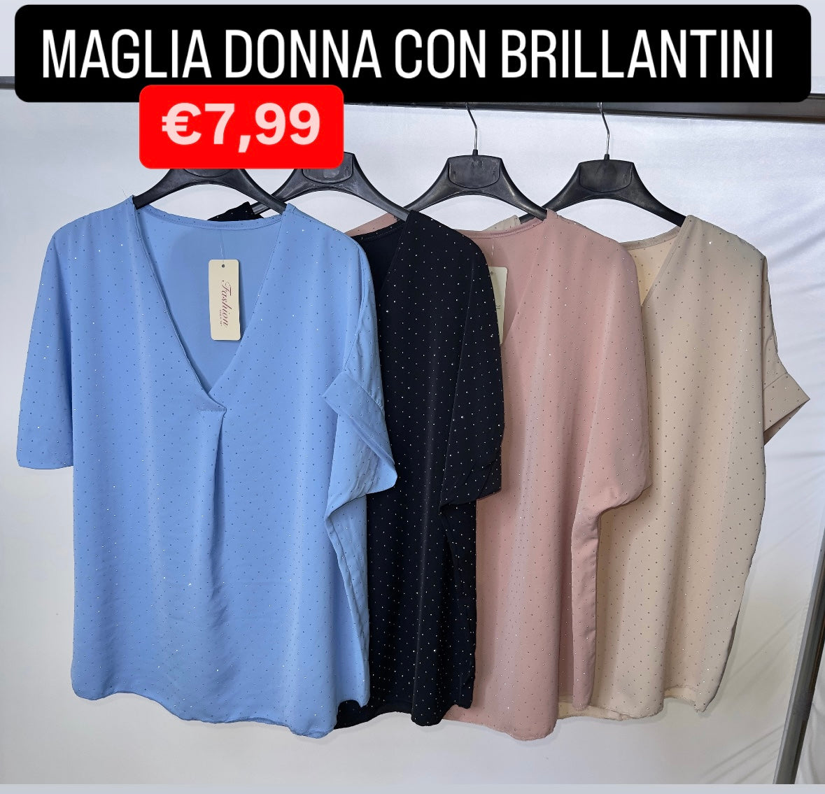 MAGLIA DONNA CON BRILLANTINI MODELLO OVER TAGLIA UNICA