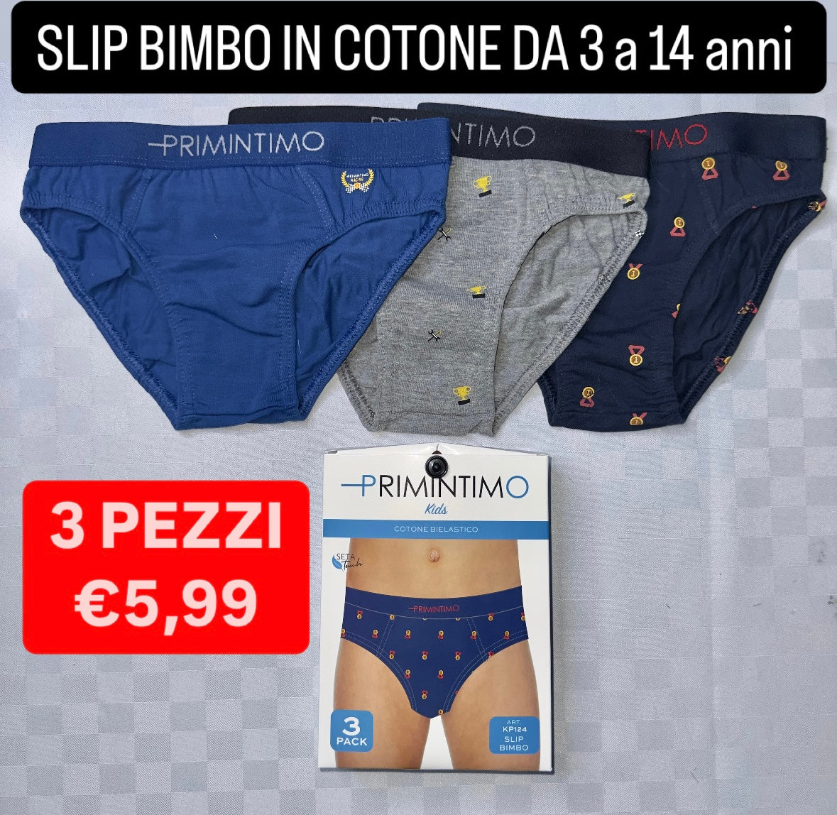 SLIP BIMBO IN COTONE CONFEZIONE DA 3 PEZZI (FANTASIA VARIABILE)
